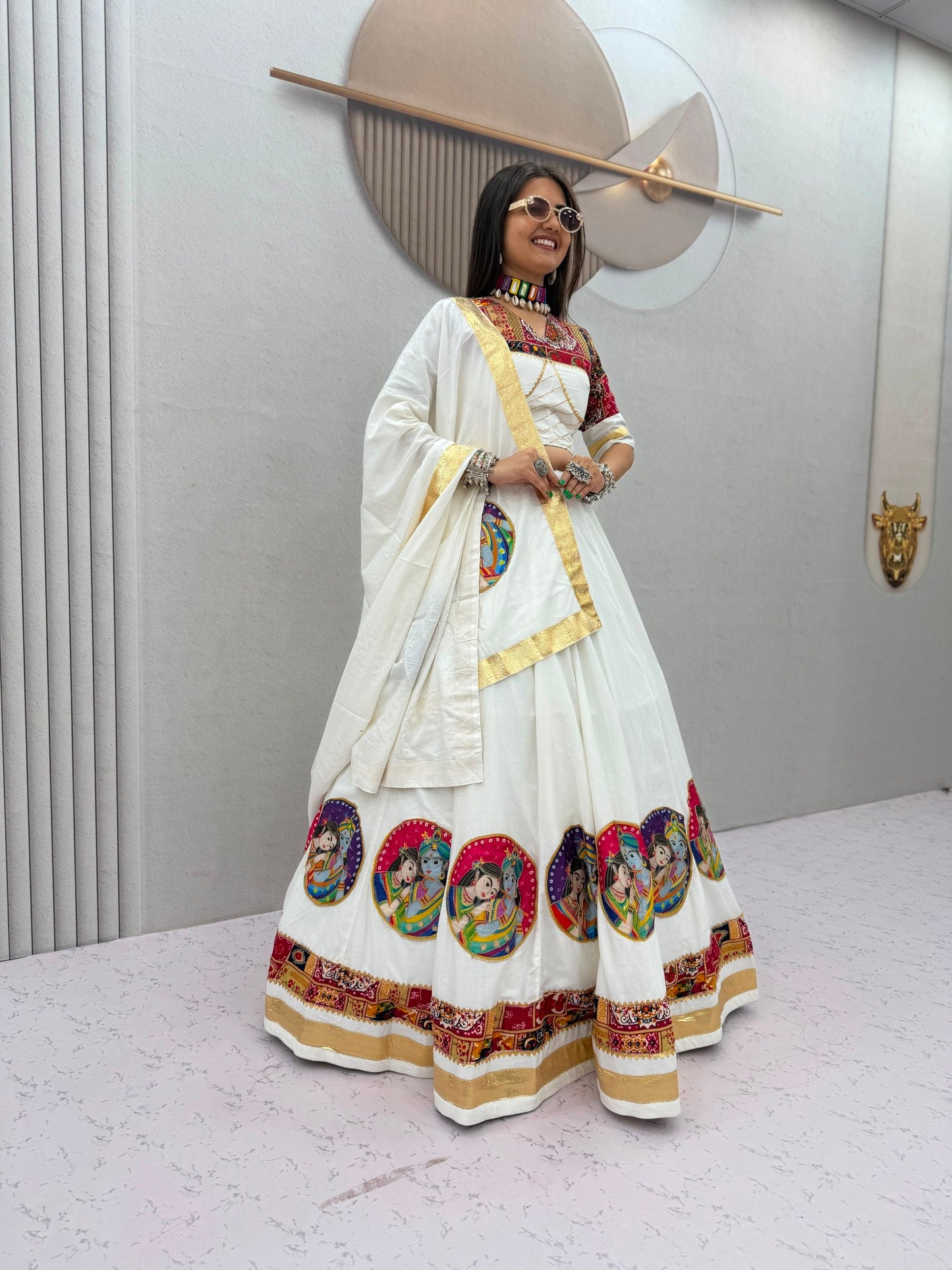 Radha Krishna Patola Print Designer Chaniya Choli – Black & White Festive Collection