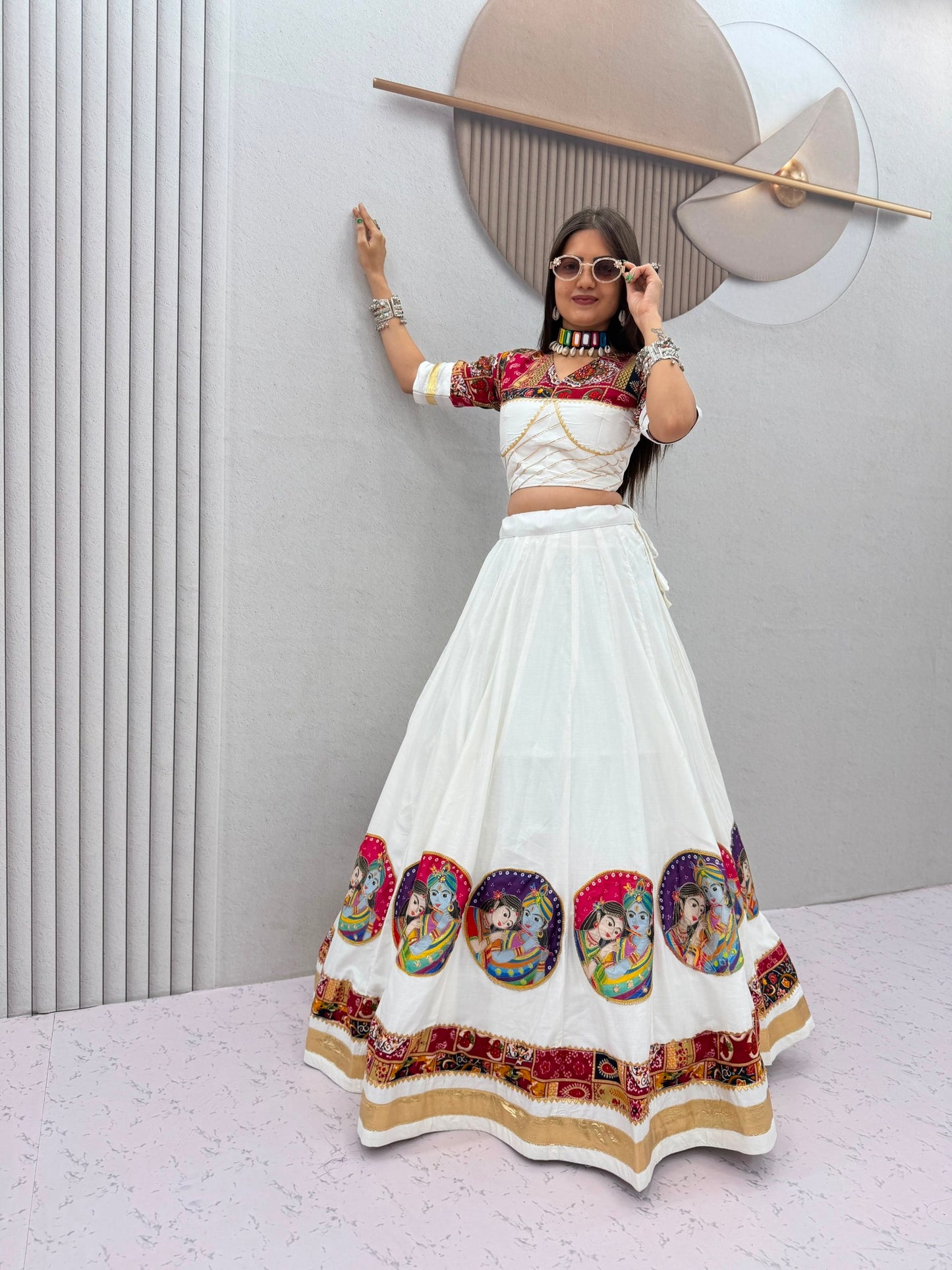 Radha Krishna Patola Print Designer Chaniya Choli – Black & White Festive Collection