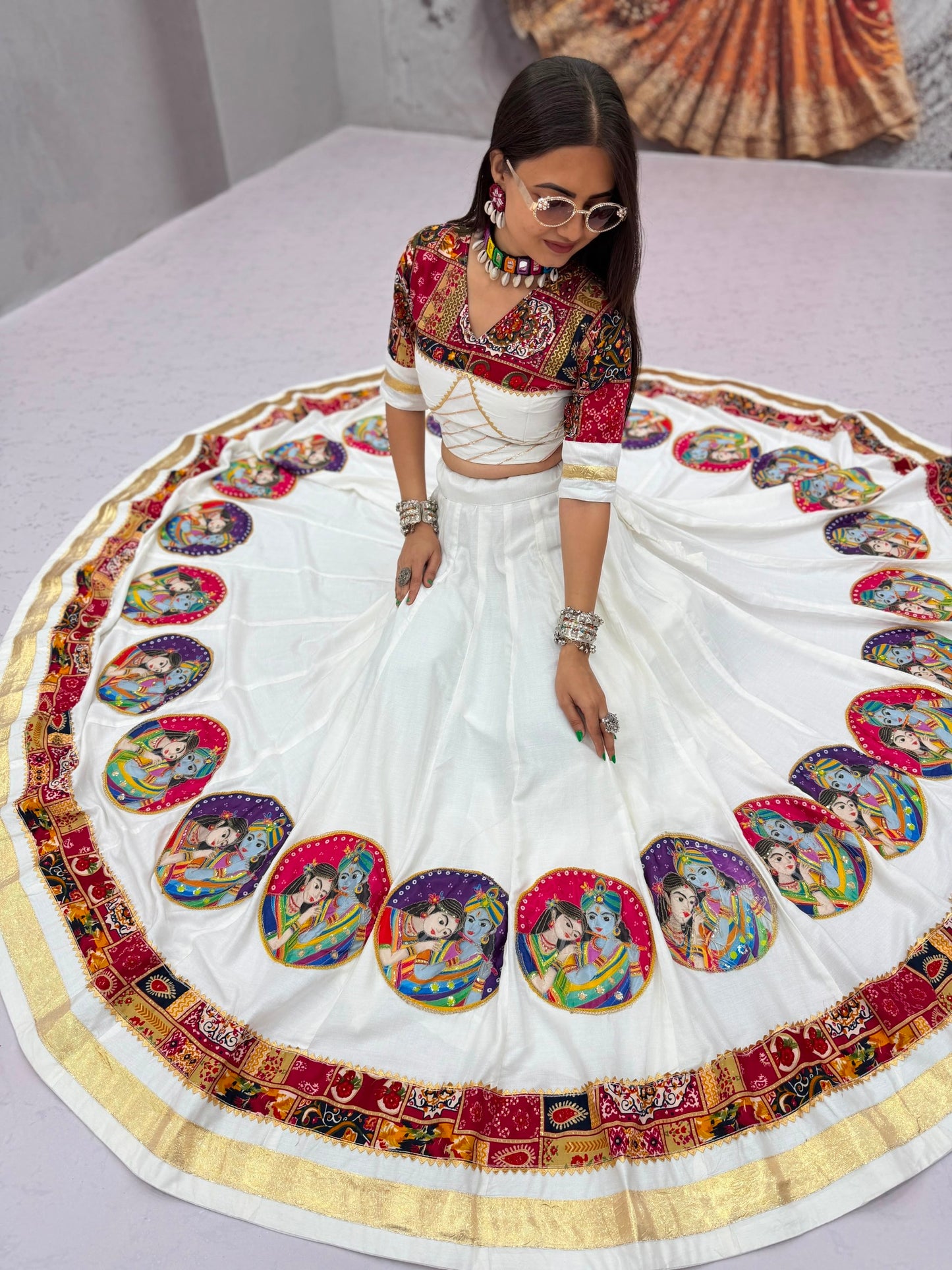 Radha Krishna Patola Print Designer Chaniya Choli – Black & White Festive Collection