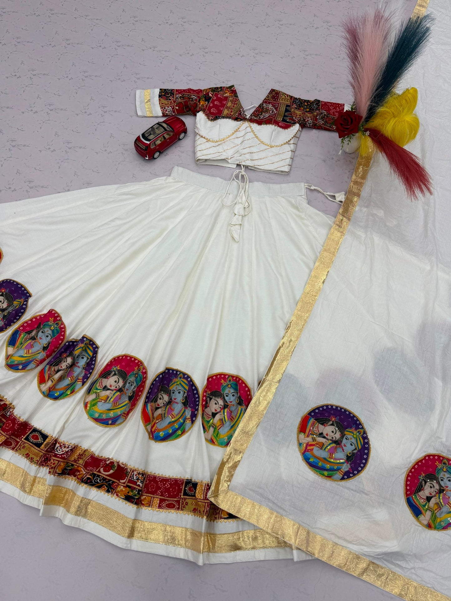 Radha Krishna Patola Print Designer Chaniya Choli – Black & White Festive Collection