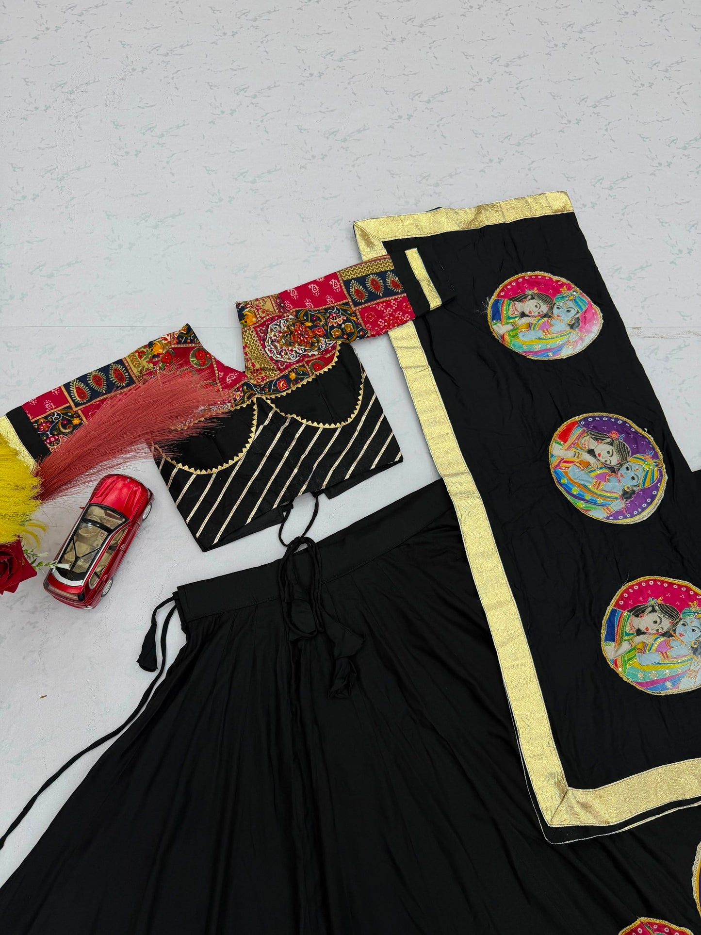 Radha Krishna Patola Print Designer Chaniya Choli – Black & White Festive Collection
