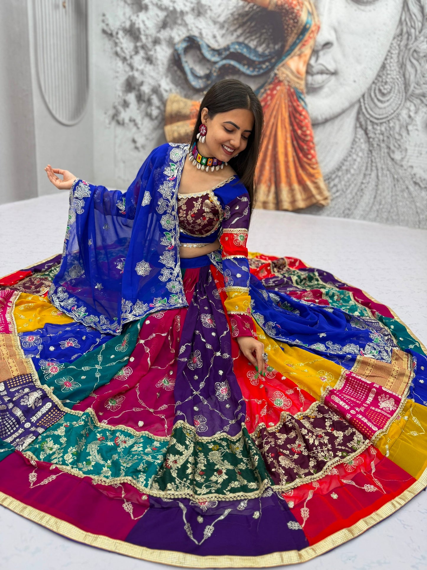 Colorful Floral Embroidered Festive Lehenga Choli with Designer Dupatta