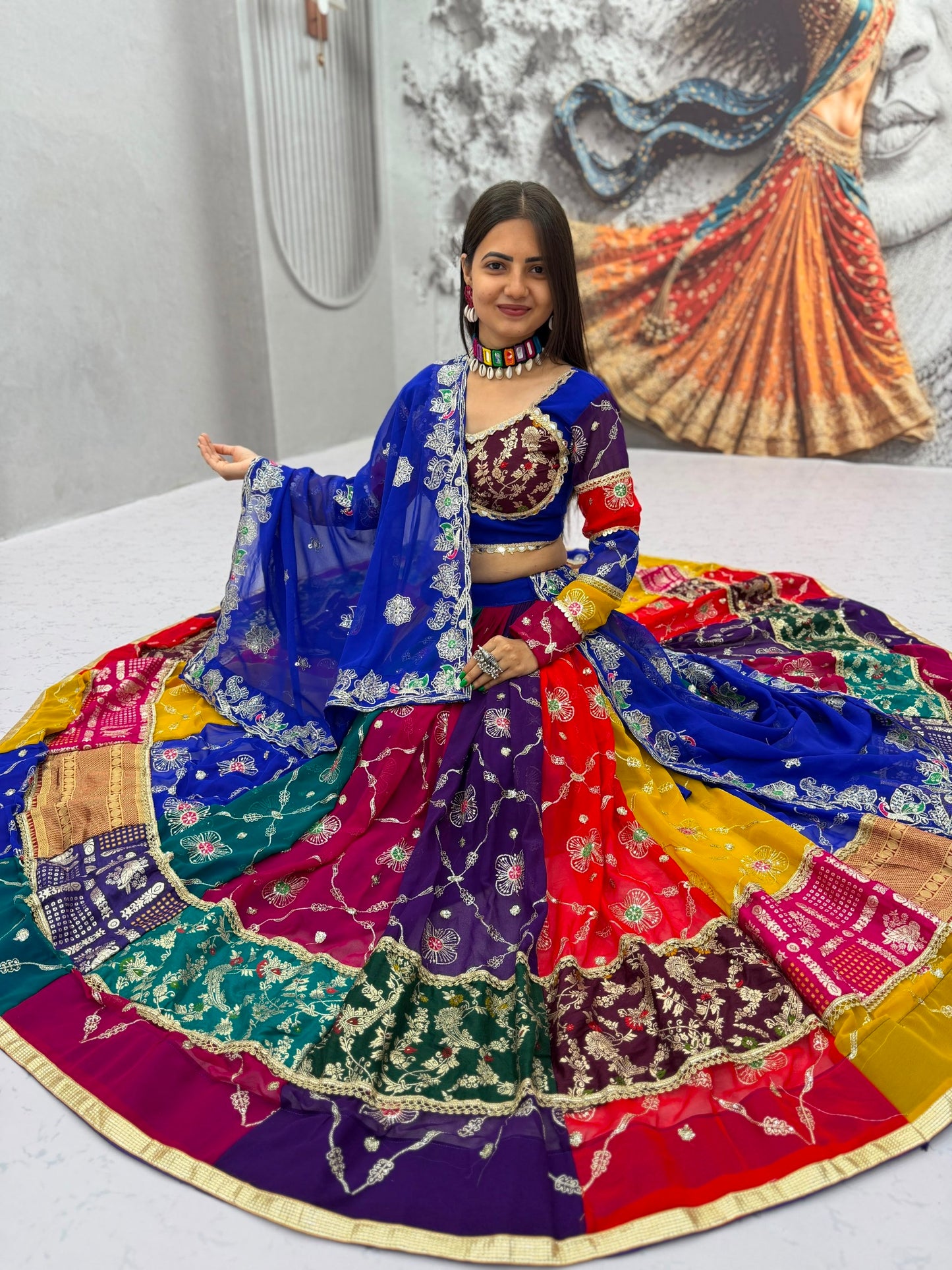 Colorful Floral Embroidered Festive Lehenga Choli with Designer Dupatta