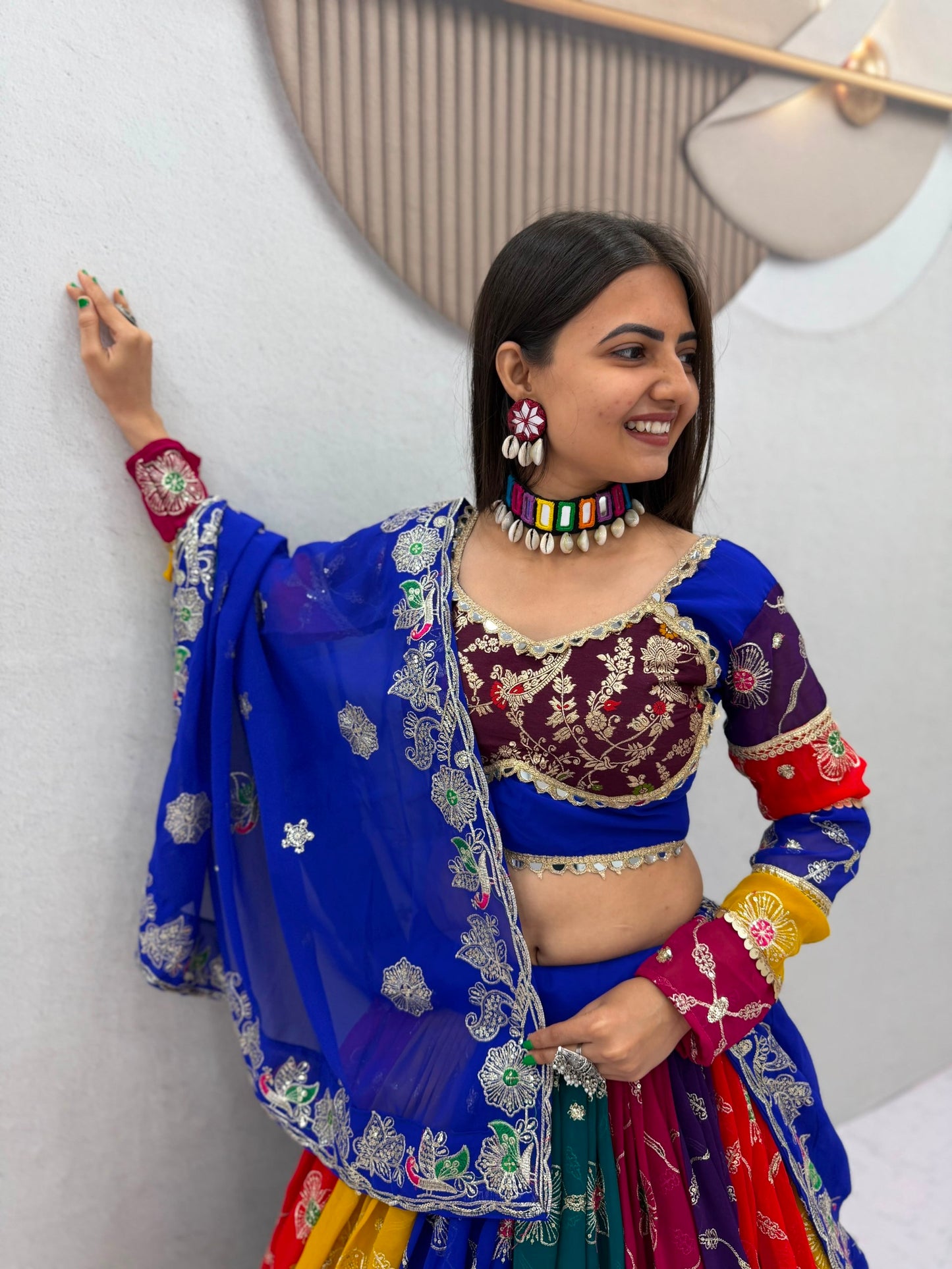 Colorful Floral Embroidered Festive Lehenga Choli with Designer Dupatta