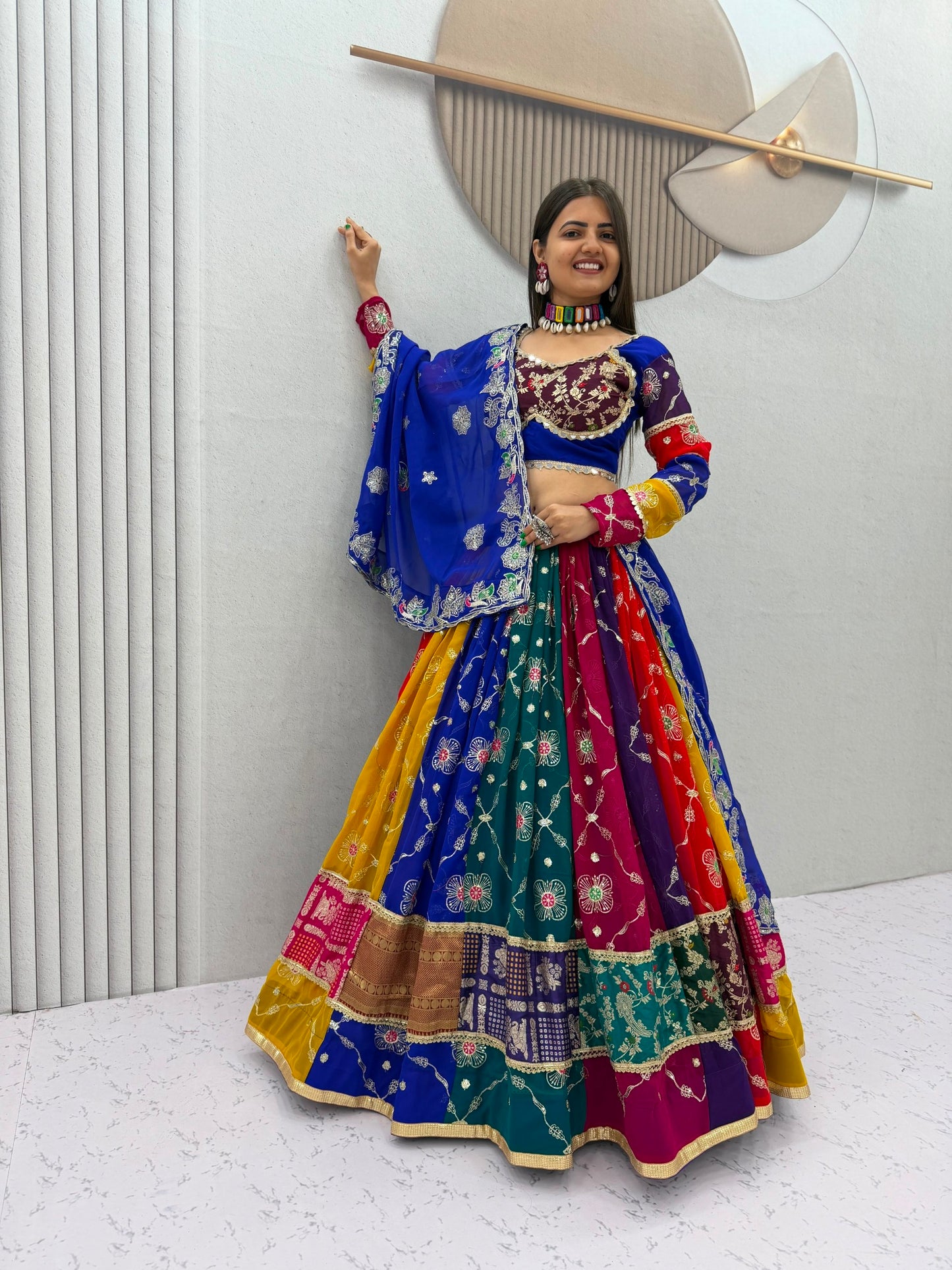 Colorful Floral Embroidered Festive Lehenga Choli with Designer Dupatta