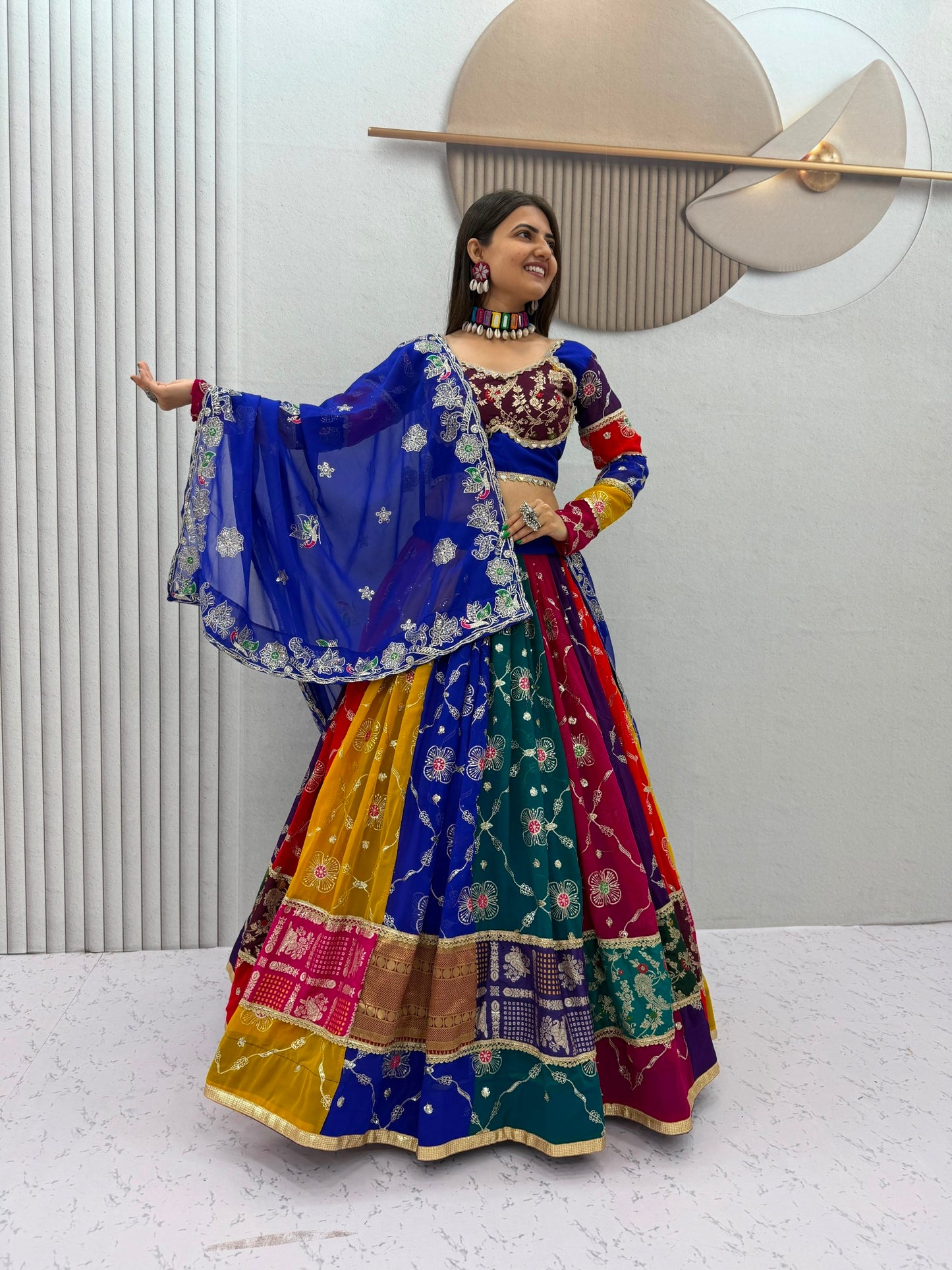 Colorful Floral Embroidered Festive Lehenga Choli with Designer Dupatta