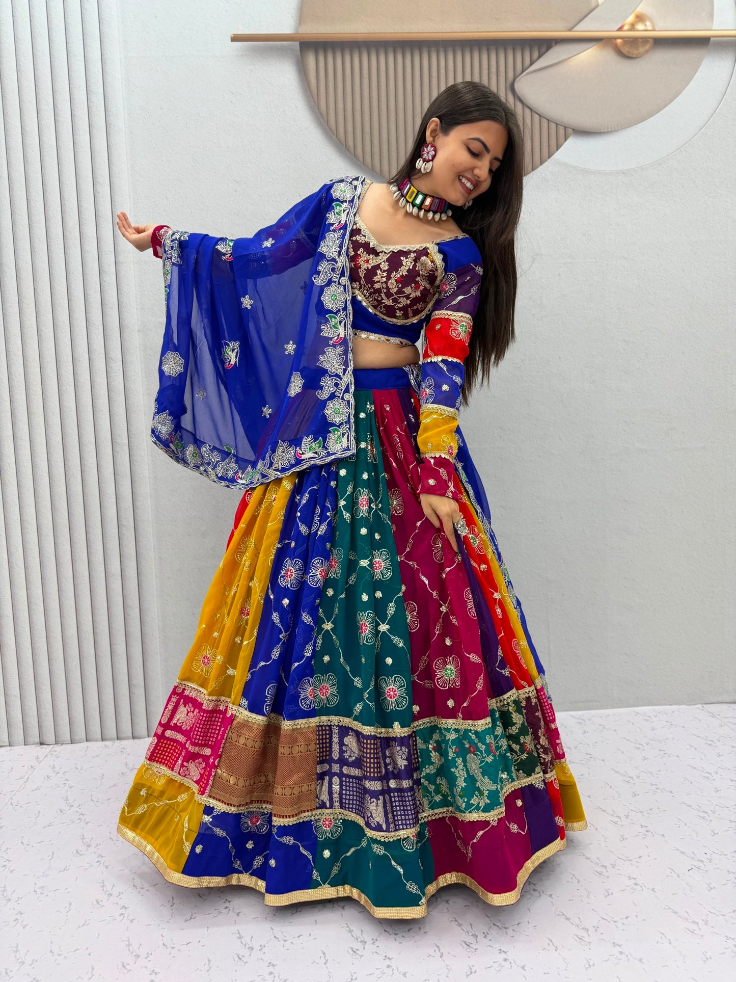 Colorful Floral Embroidered Festive Lehenga Choli with Designer Dupatta