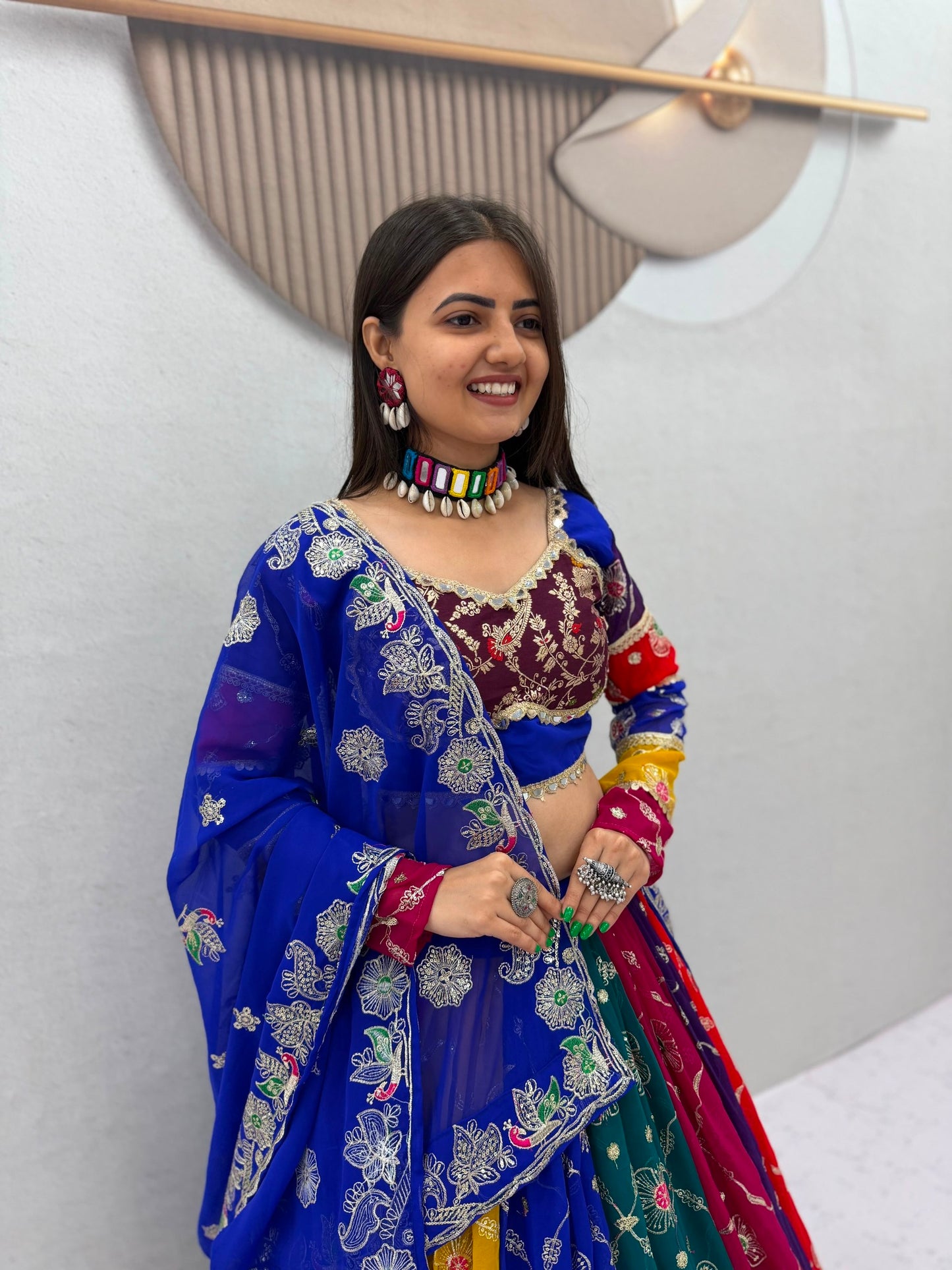 Colorful Floral Embroidered Festive Lehenga Choli with Designer Dupatta