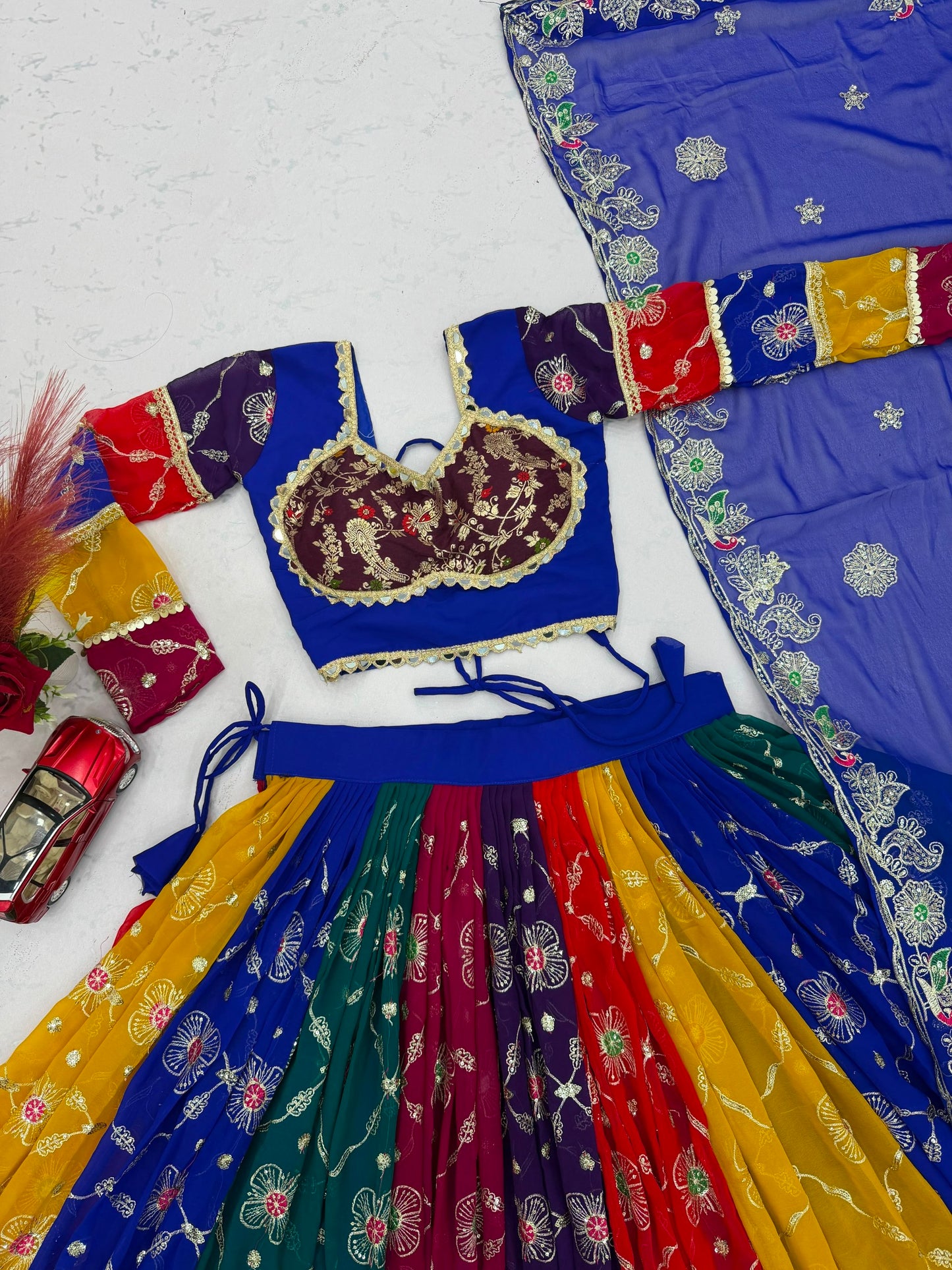 Colorful Floral Embroidered Festive Lehenga Choli with Designer Dupatta