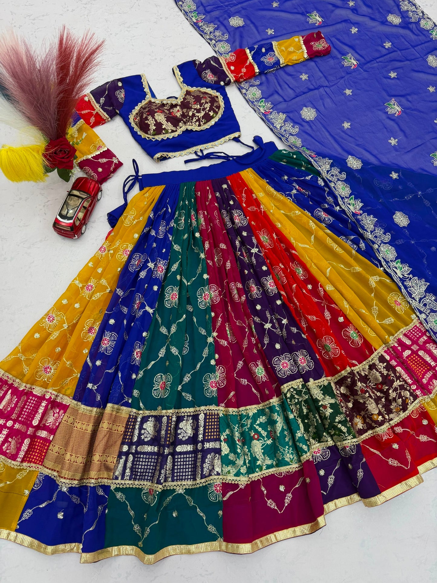 Colorful Floral Embroidered Festive Lehenga Choli with Designer Dupatta