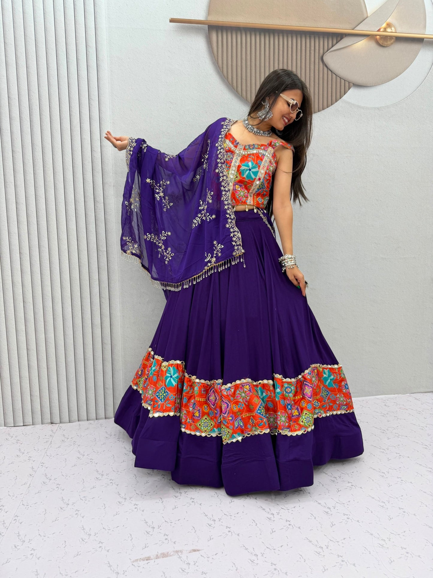 Vibrant Navratri Traditional Style Purple & Pink Lehenga Choli