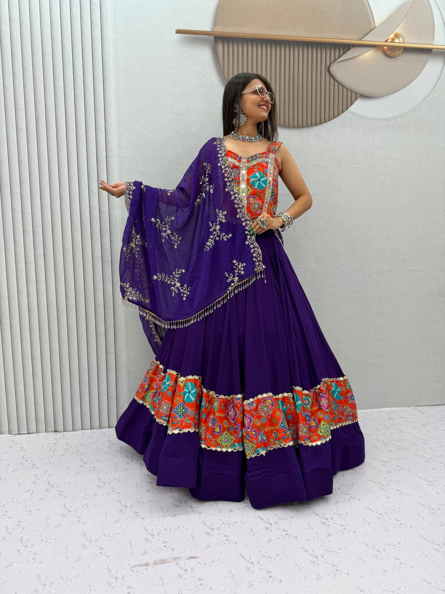 Vibrant Navratri Traditional Style Purple & Pink Lehenga Choli