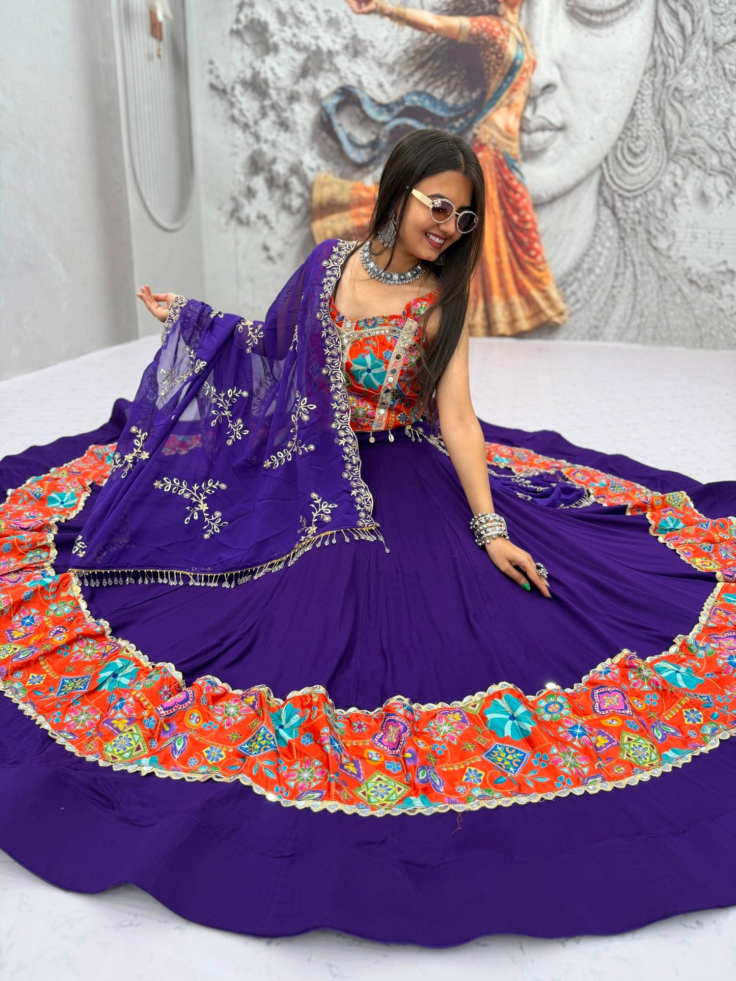 Vibrant Navratri Traditional Style Purple & Pink Lehenga Choli