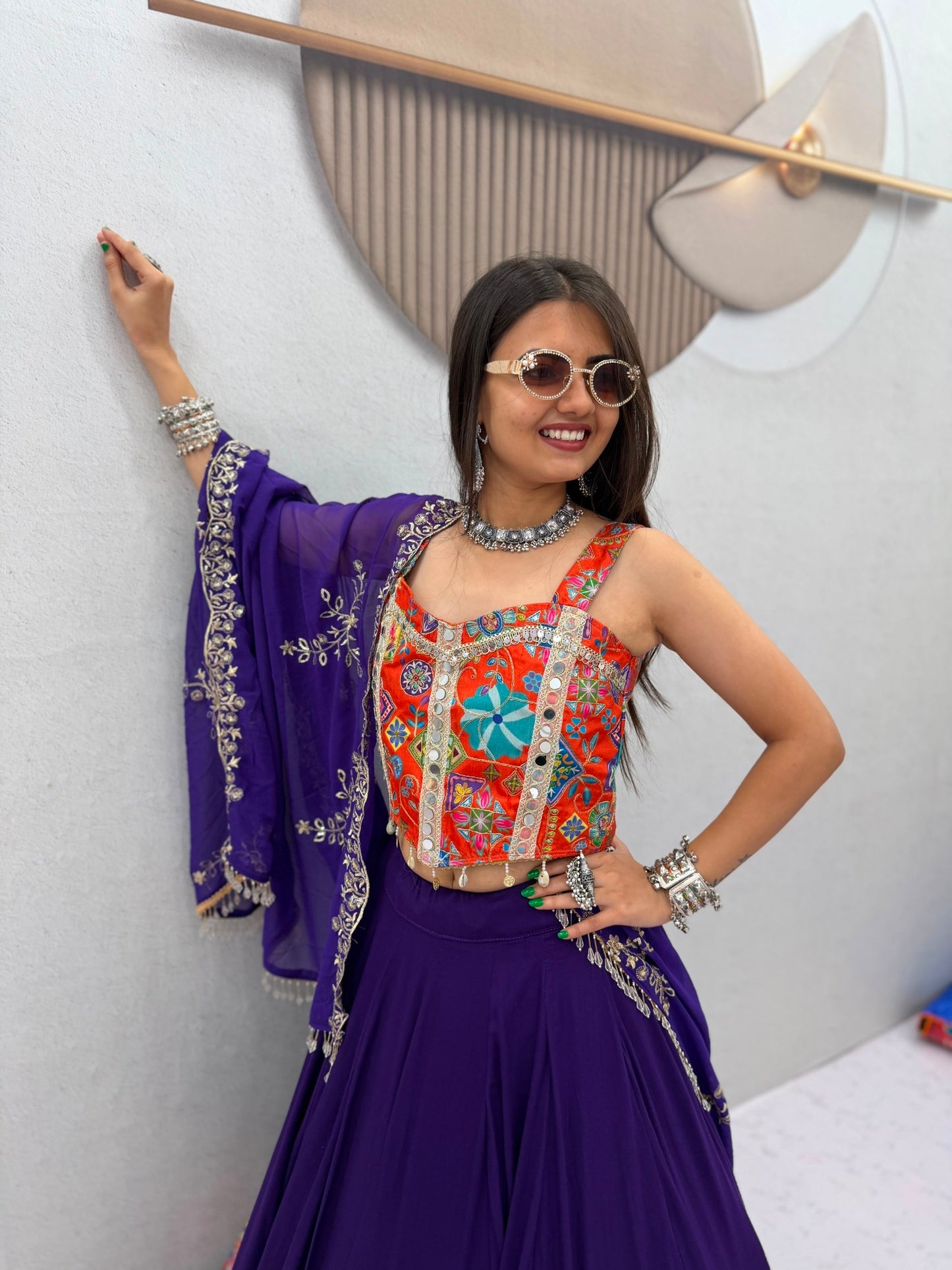 Vibrant Navratri Traditional Style Purple & Pink Lehenga Choli