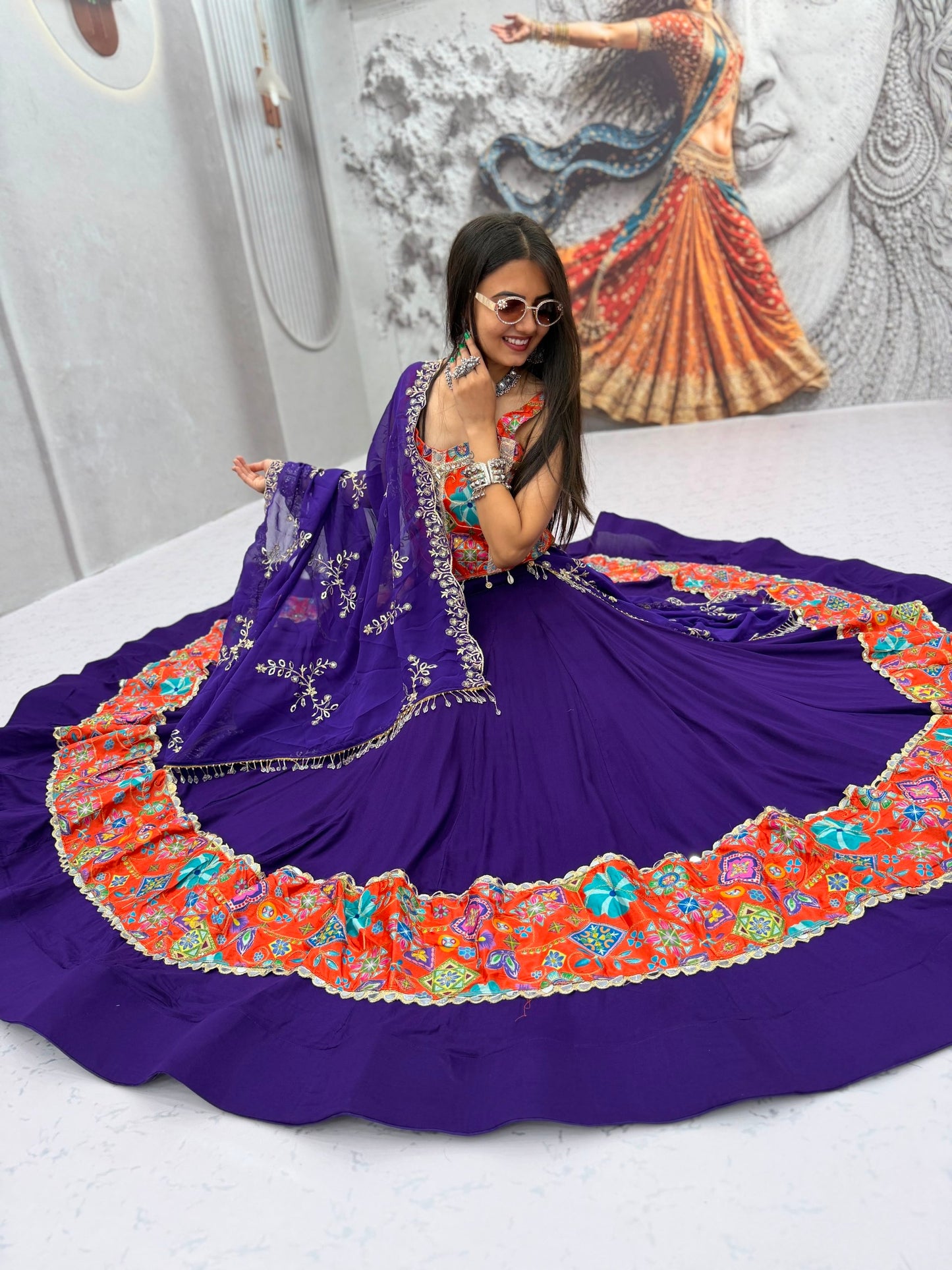 Vibrant Navratri Traditional Style Purple & Pink Lehenga Choli
