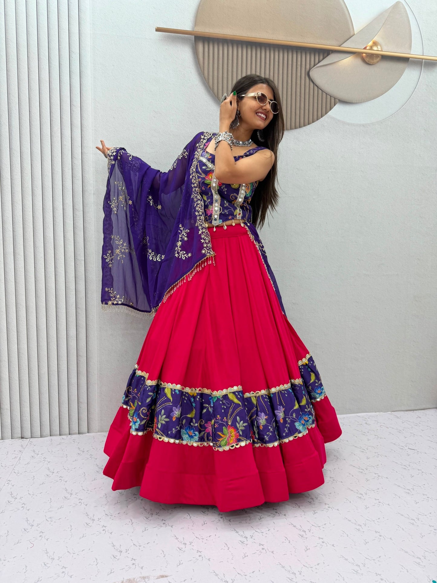Vibrant Navratri Traditional Style Purple & Pink Lehenga Choli