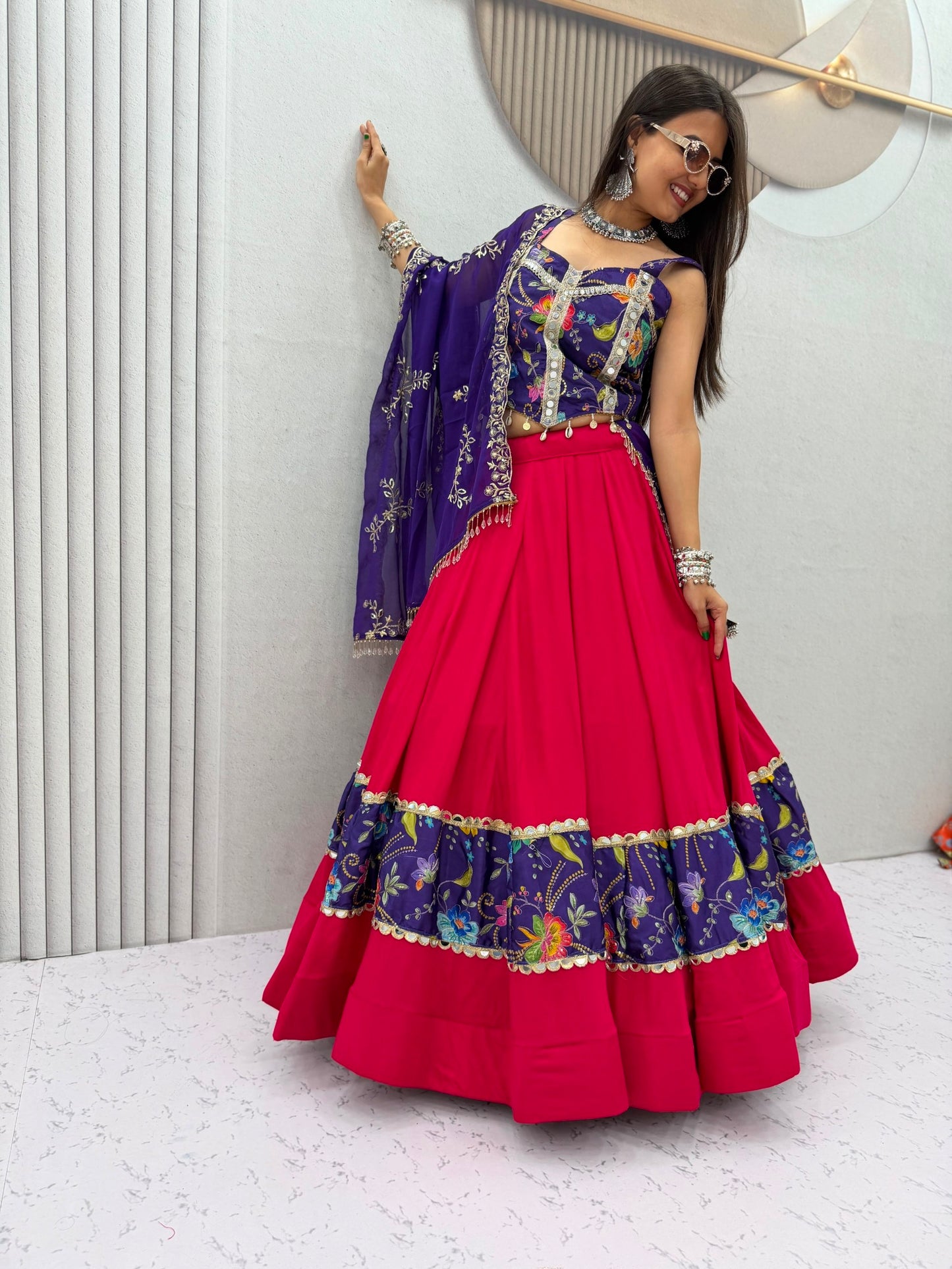 Vibrant Navratri Traditional Style Purple & Pink Lehenga Choli