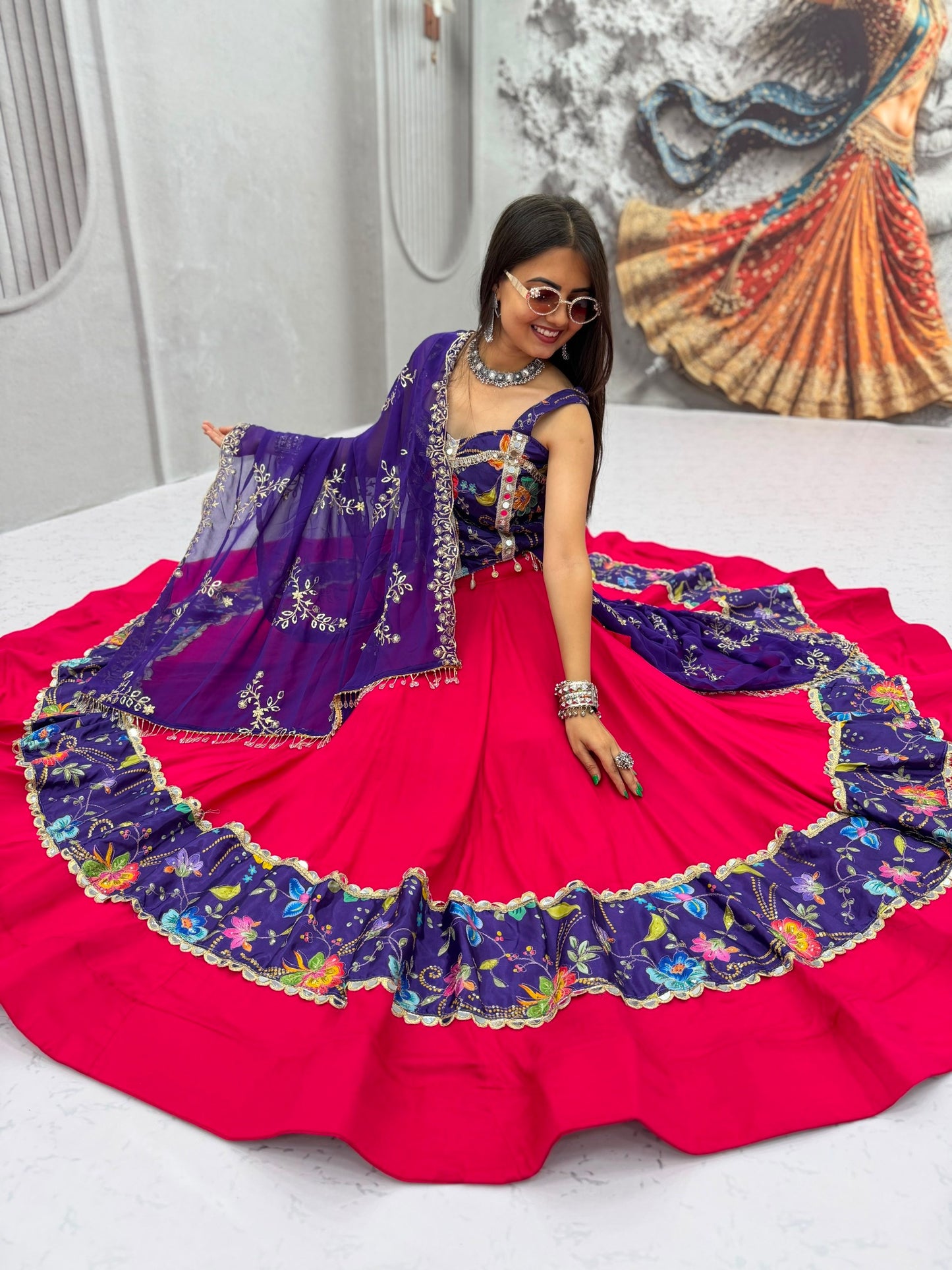 Vibrant Navratri Traditional Style Purple & Pink Lehenga Choli