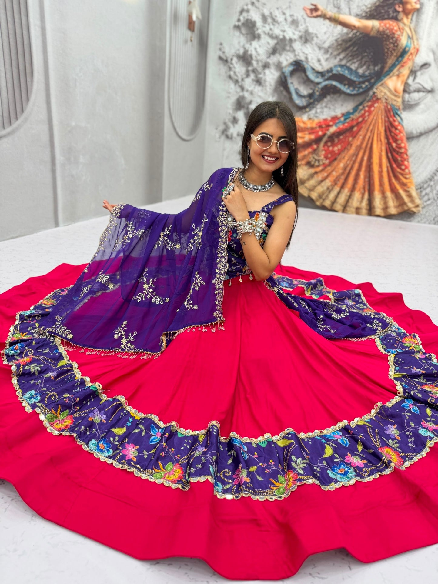 Vibrant Navratri Traditional Style Purple & Pink Lehenga Choli