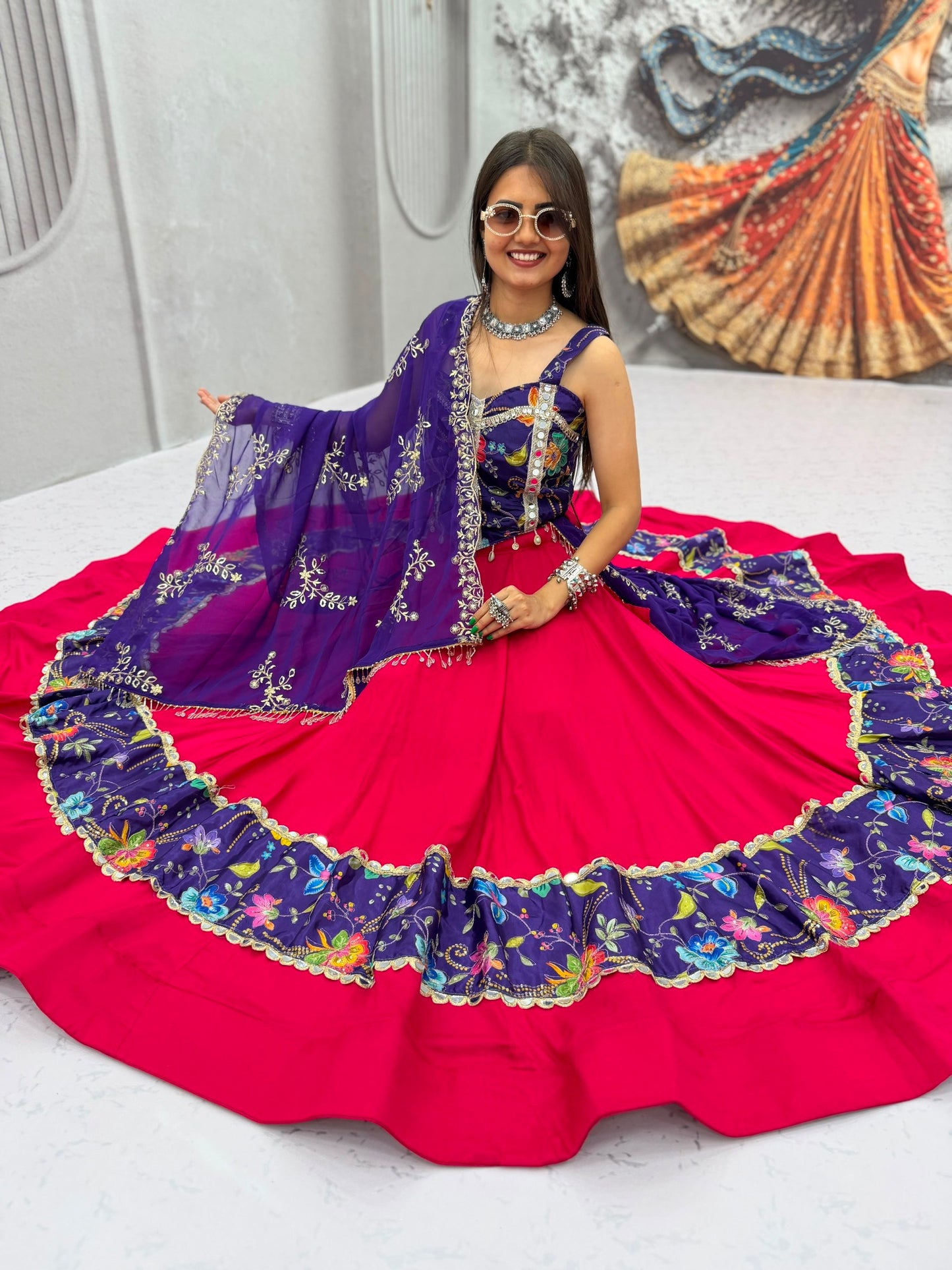 Vibrant Navratri Traditional Style Purple & Pink Lehenga Choli