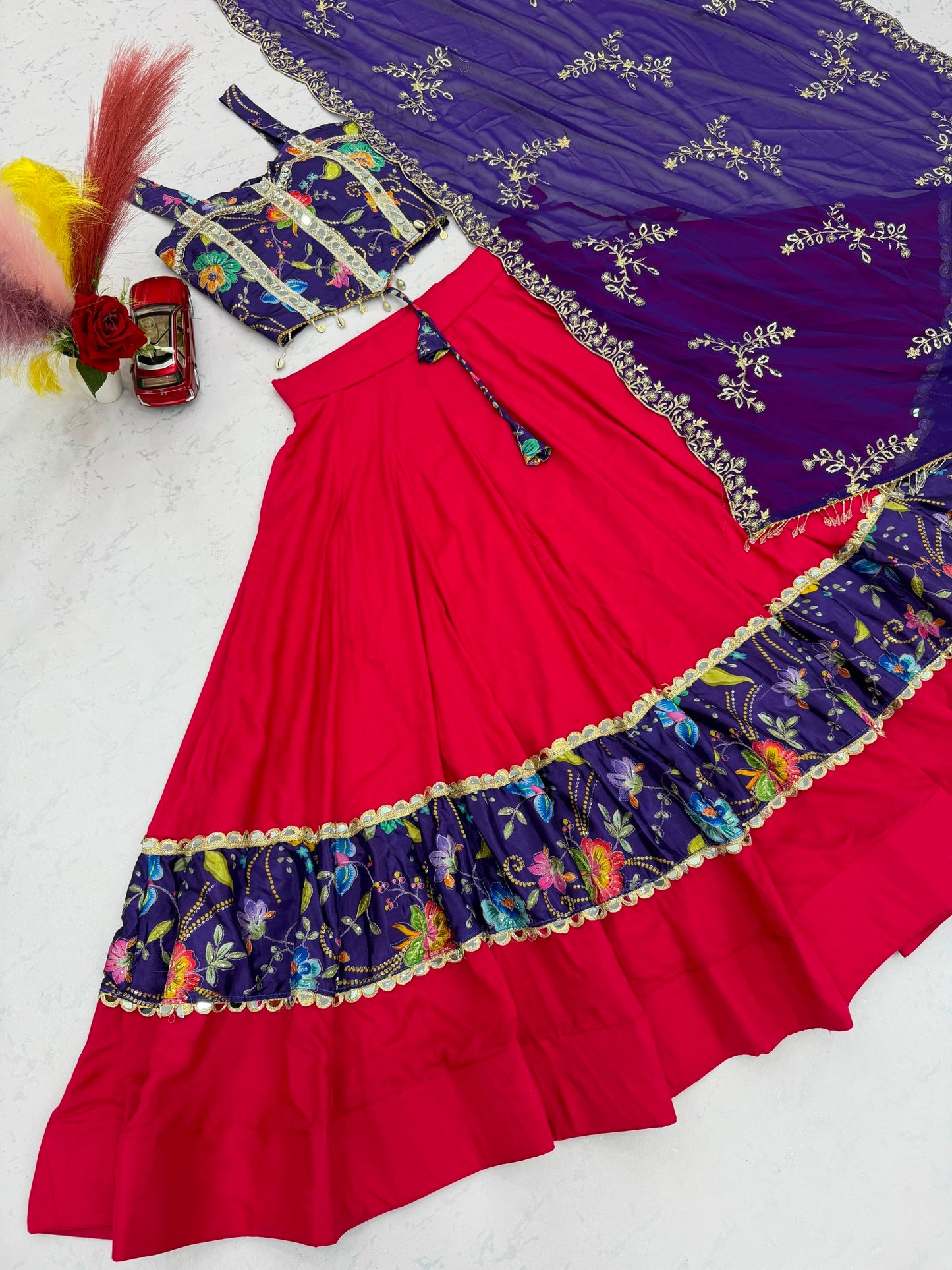 Vibrant Navratri Traditional Style Purple & Pink Lehenga Choli