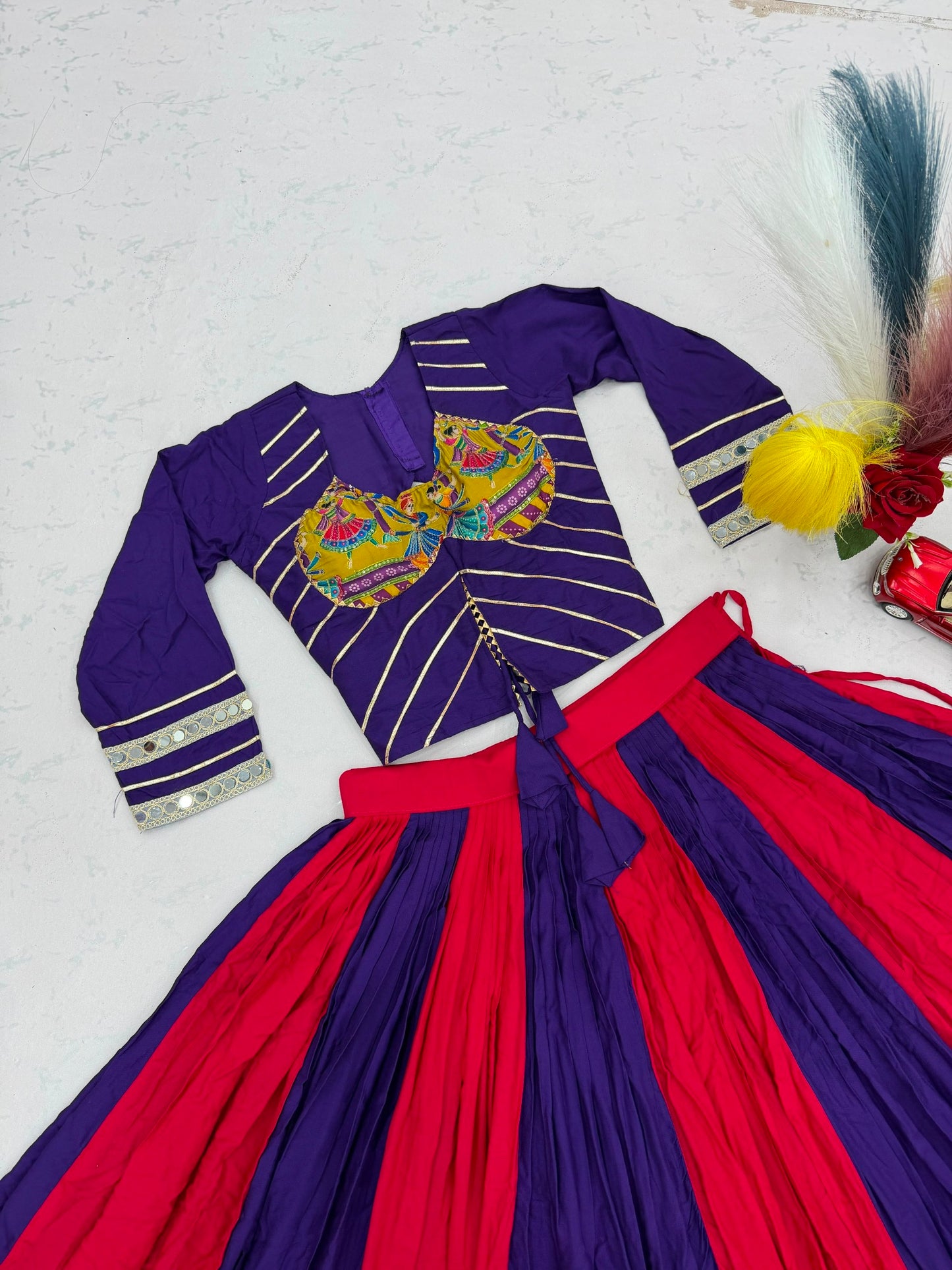 Royal Purple & Hot Pink Navratri Lehenga Choli with Peacock Print Border | Designer Garba Chaniya Choli