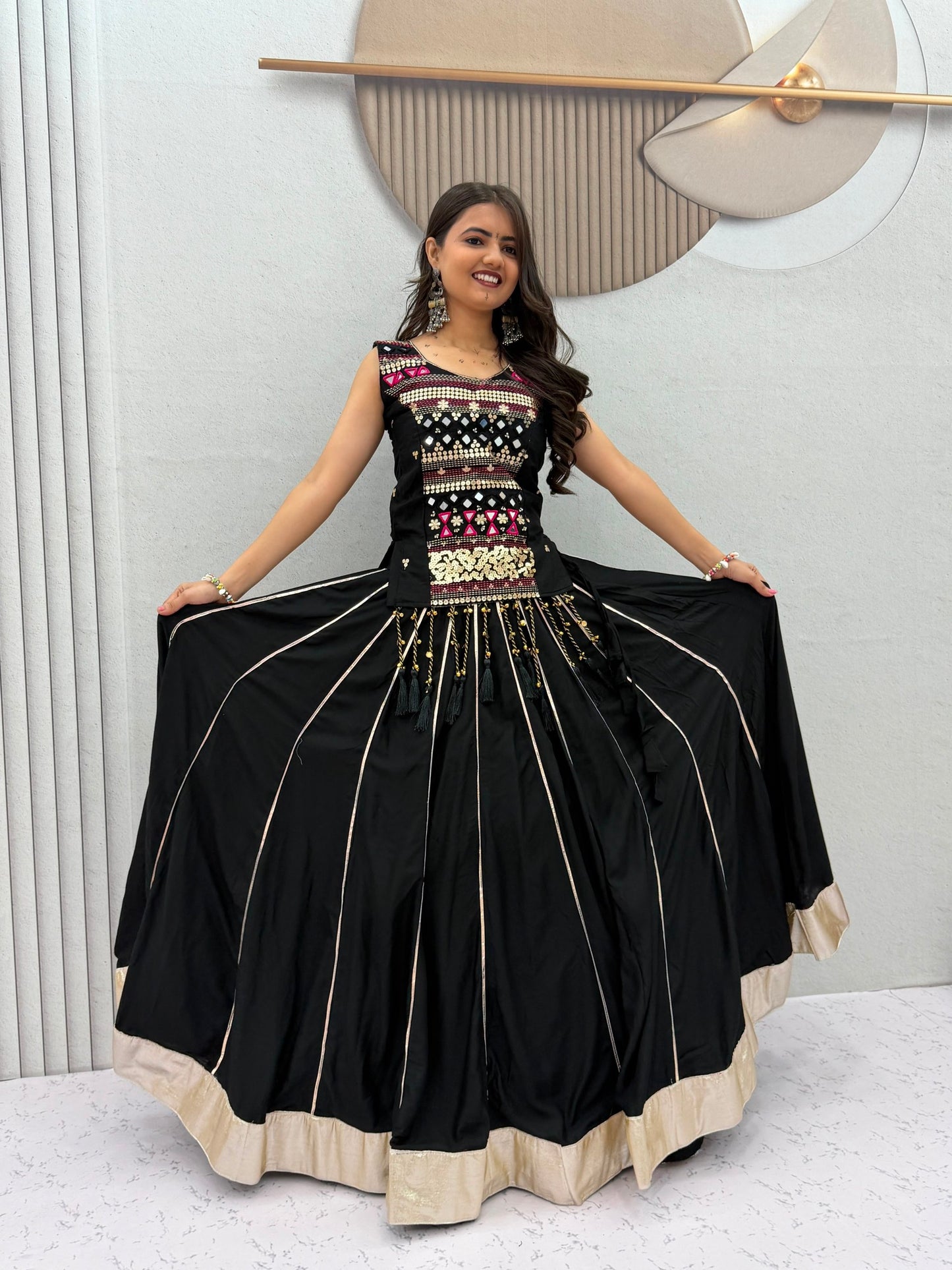 Royal Purple & Black Designer Mirror Work Navratri Lehenga Choli