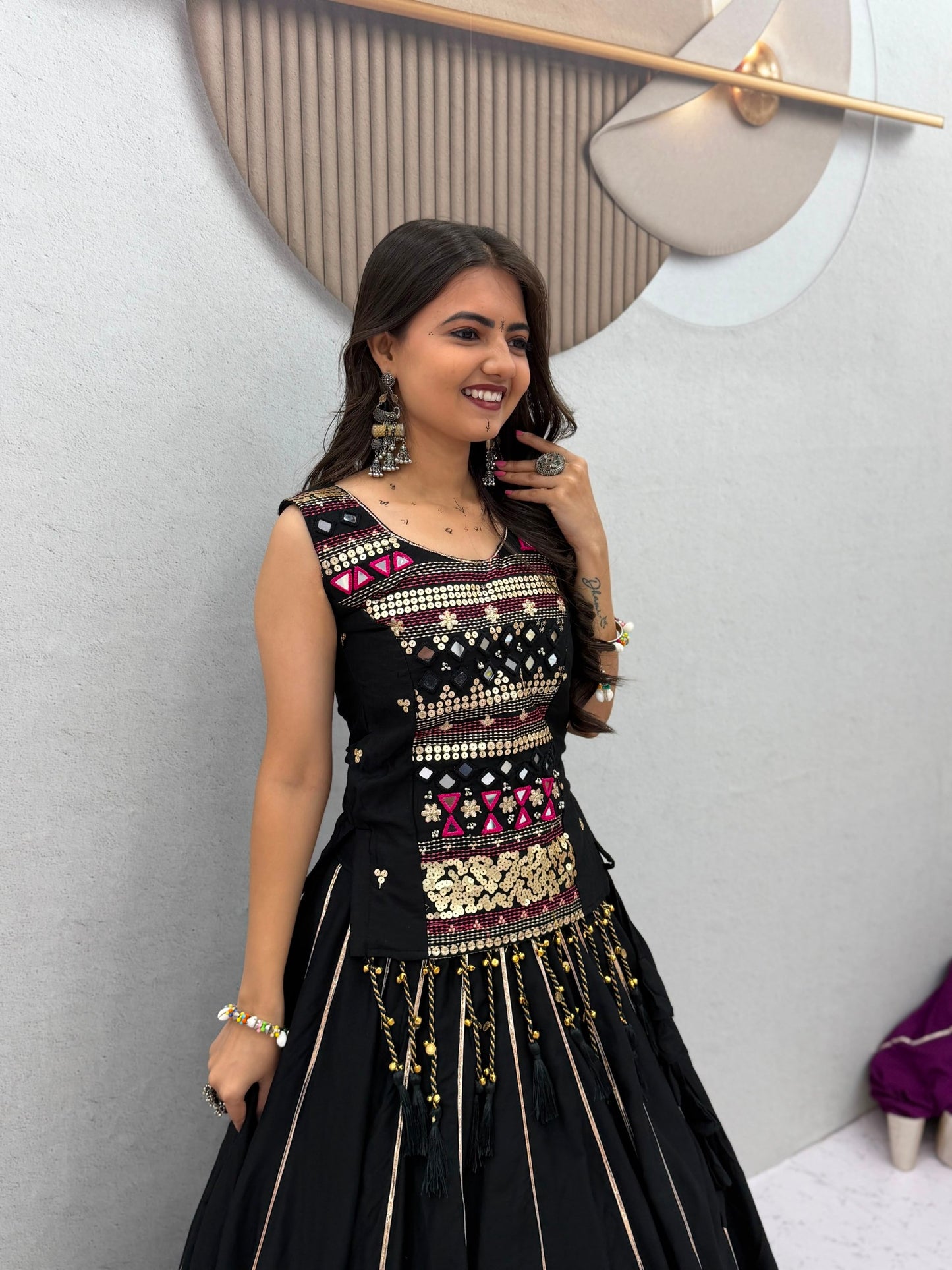 Royal Purple & Black Designer Mirror Work Navratri Lehenga Choli