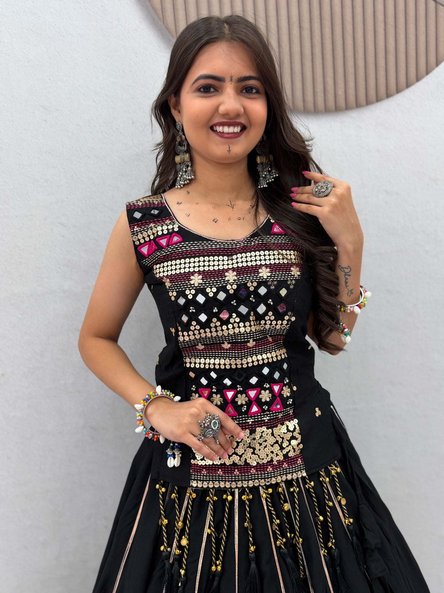 Royal Purple & Black Designer Mirror Work Navratri Lehenga Choli