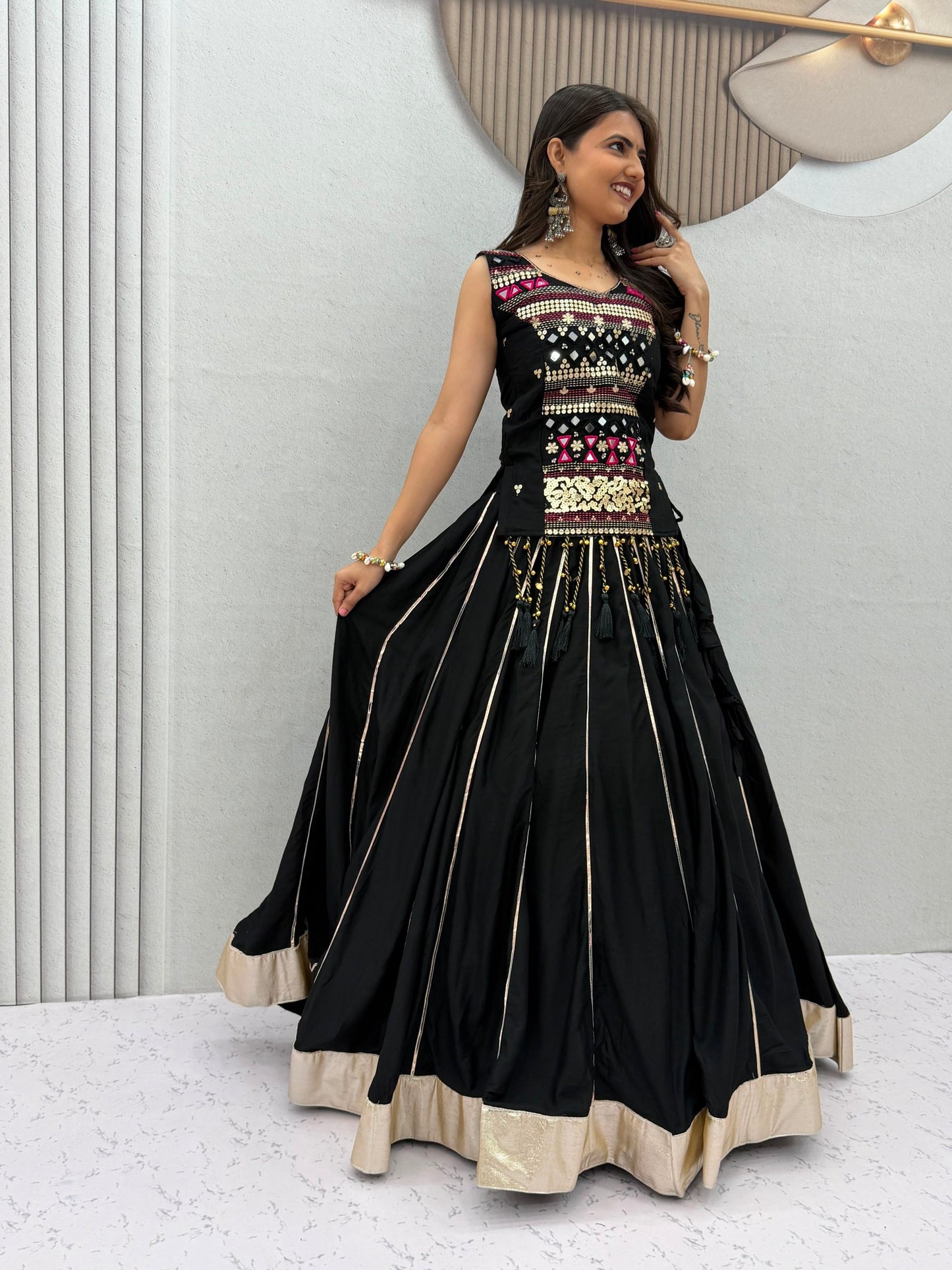Royal Purple & Black Designer Mirror Work Navratri Lehenga Choli