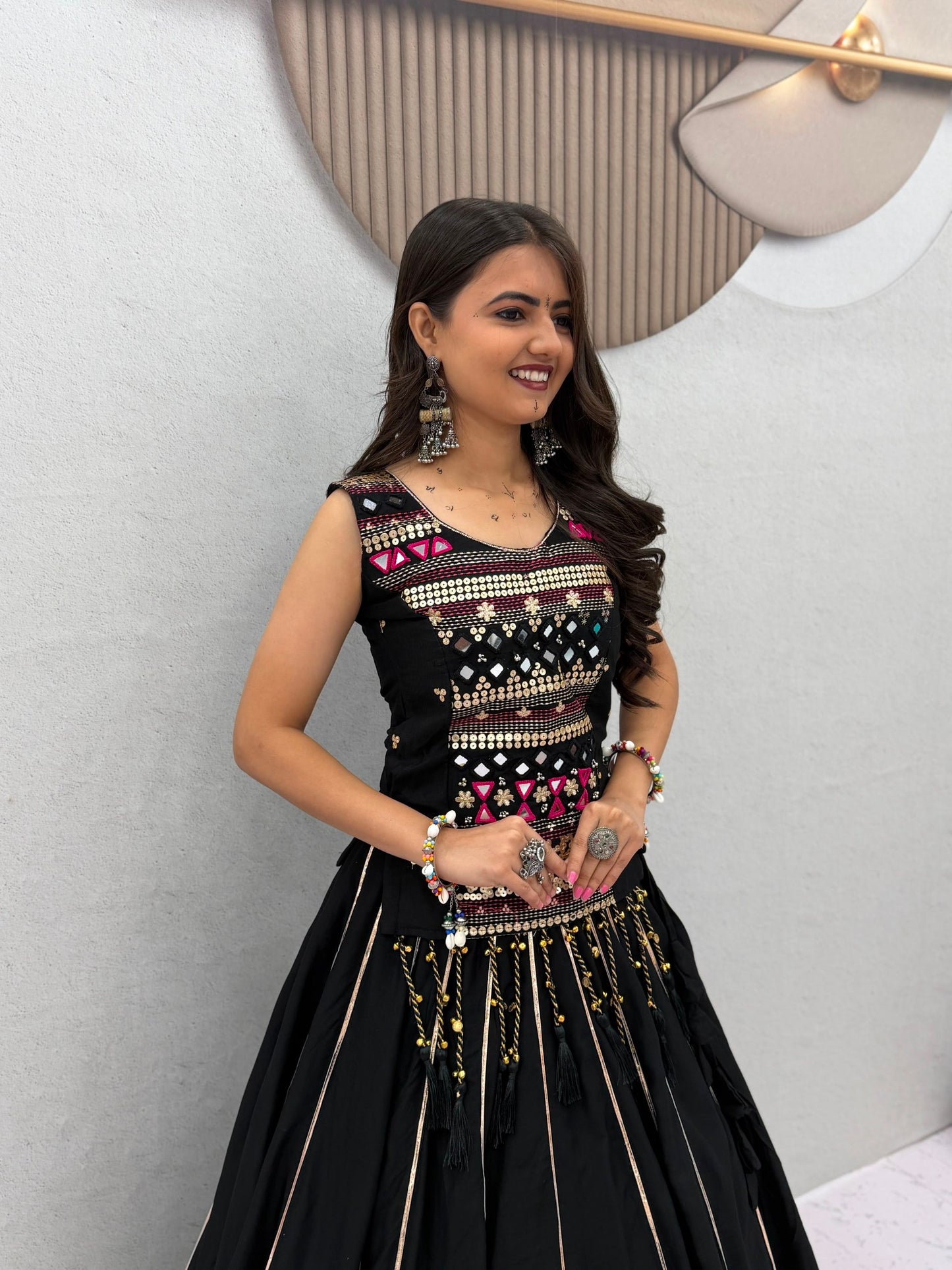 Royal Purple & Black Designer Mirror Work Navratri Lehenga Choli