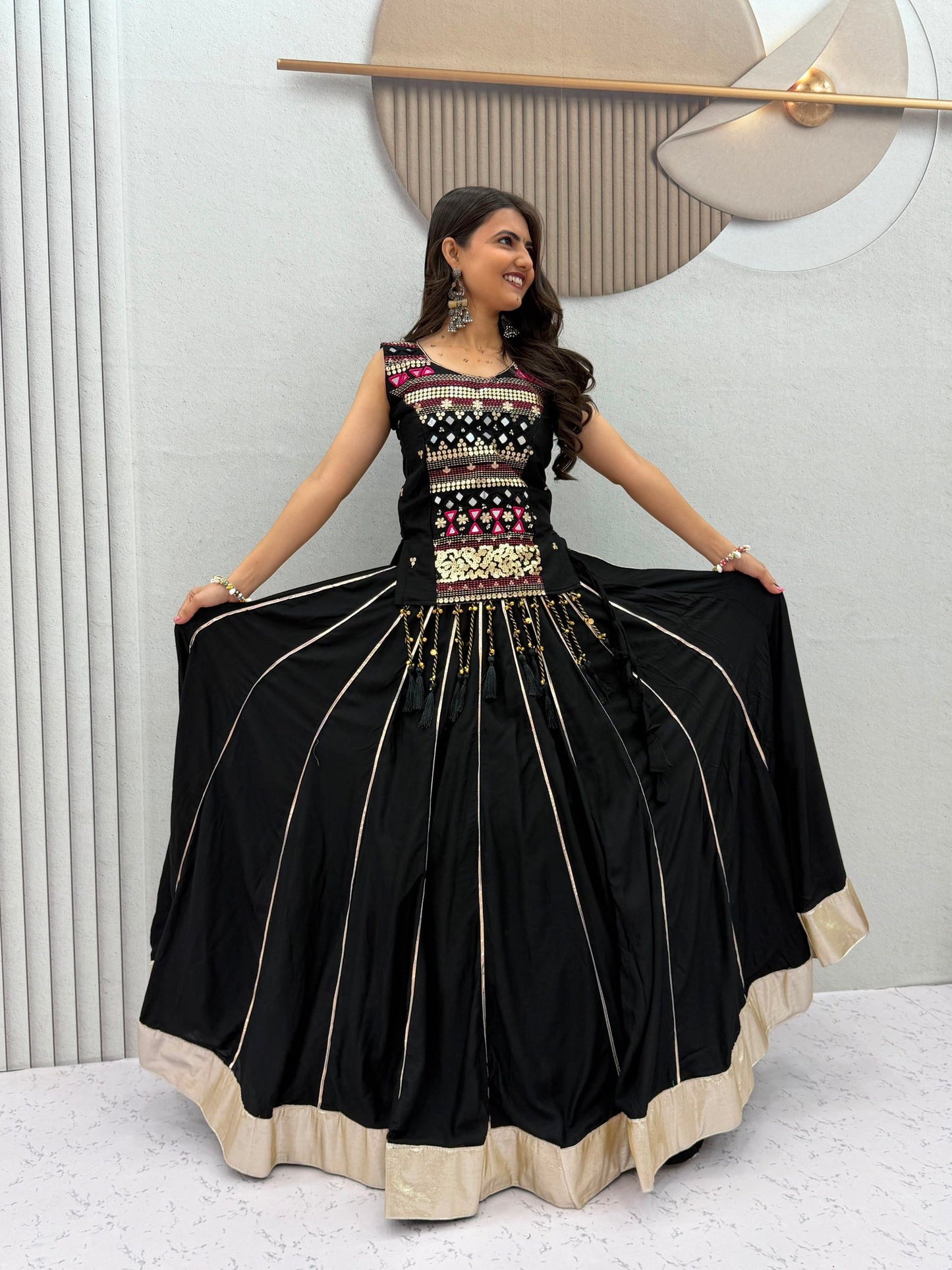Royal Purple & Black Designer Mirror Work Navratri Lehenga Choli