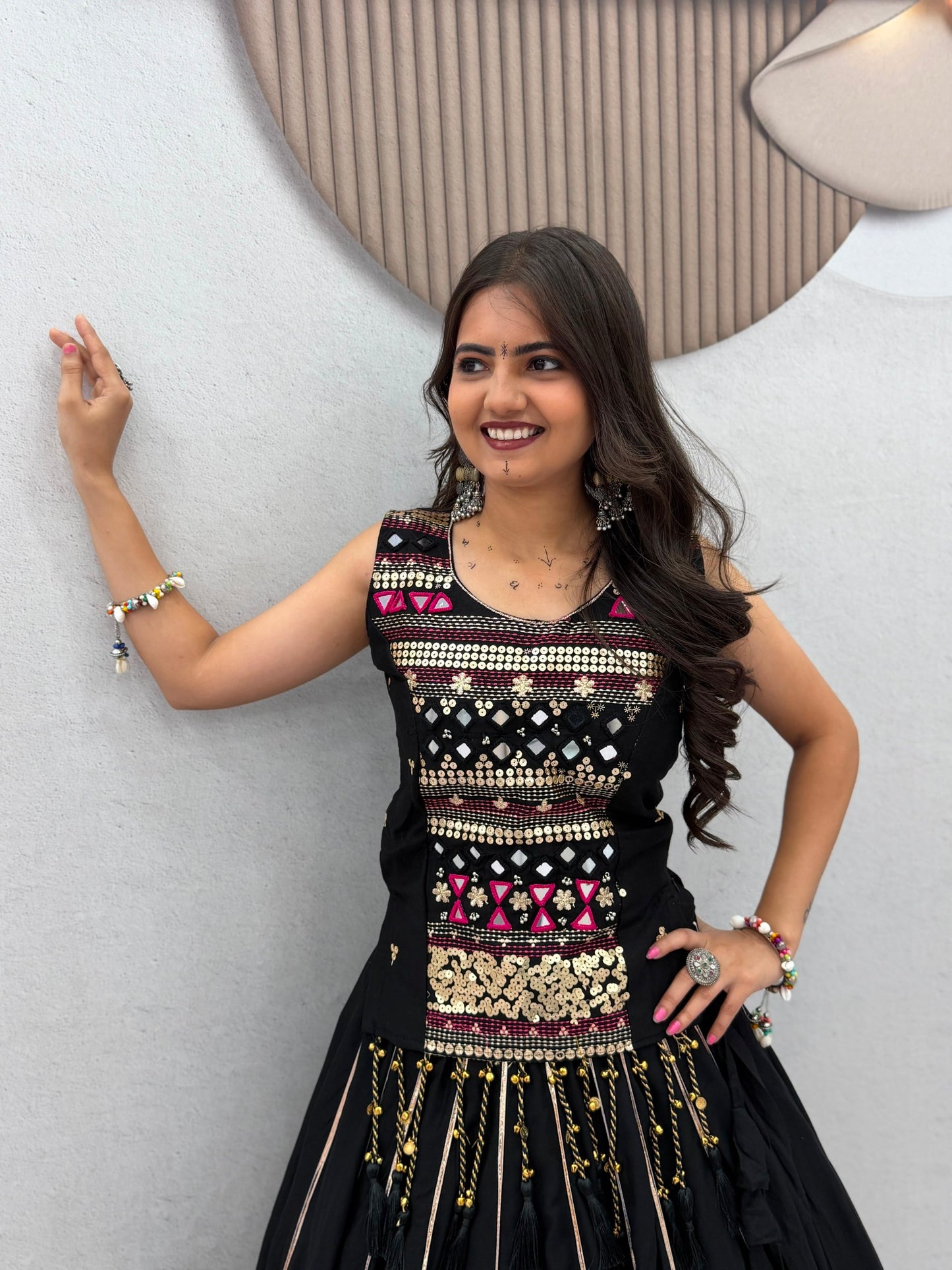 Royal Purple & Black Designer Mirror Work Navratri Lehenga Choli
