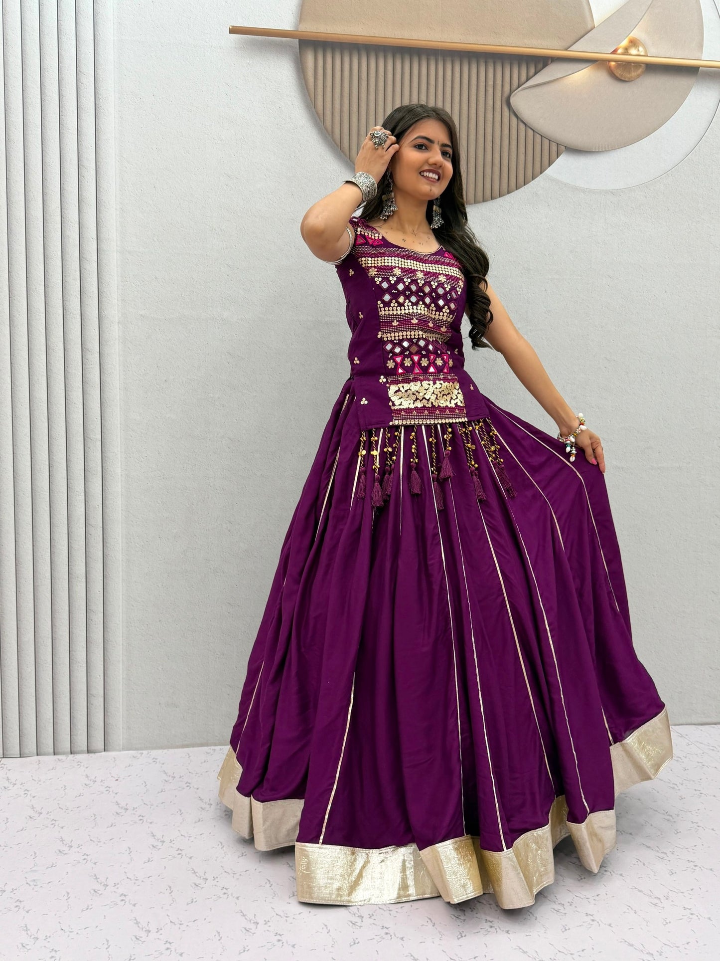 Royal Purple & Black Designer Mirror Work Navratri Lehenga Choli