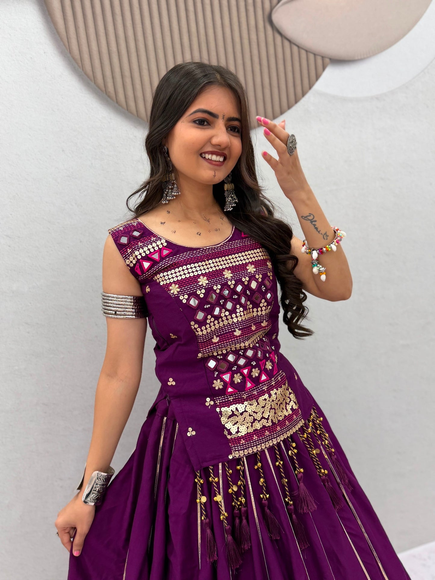 Royal Purple & Black Designer Mirror Work Navratri Lehenga Choli