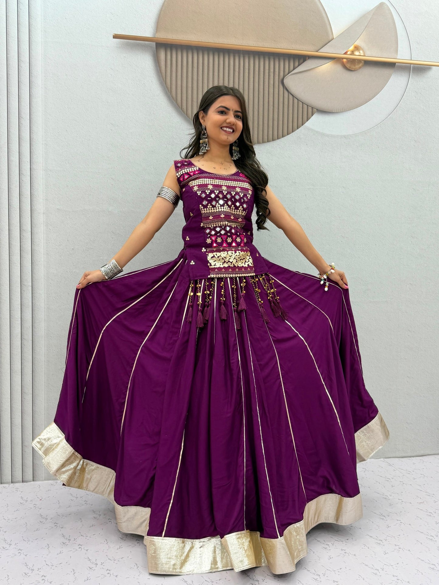 Royal Purple & Black Designer Mirror Work Navratri Lehenga Choli