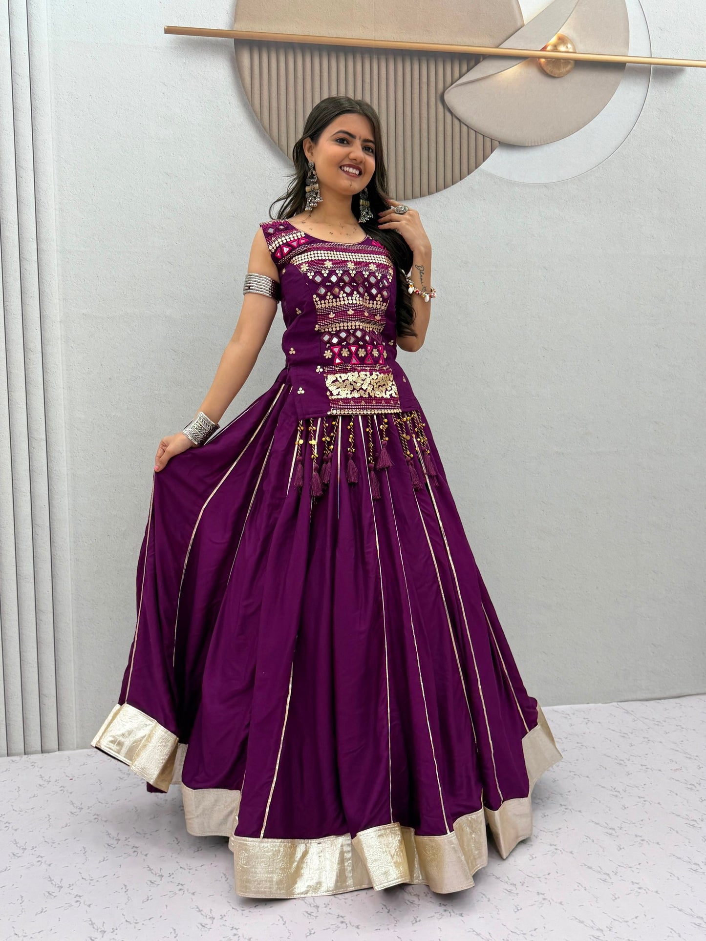 Royal Purple & Black Designer Mirror Work Navratri Lehenga Choli