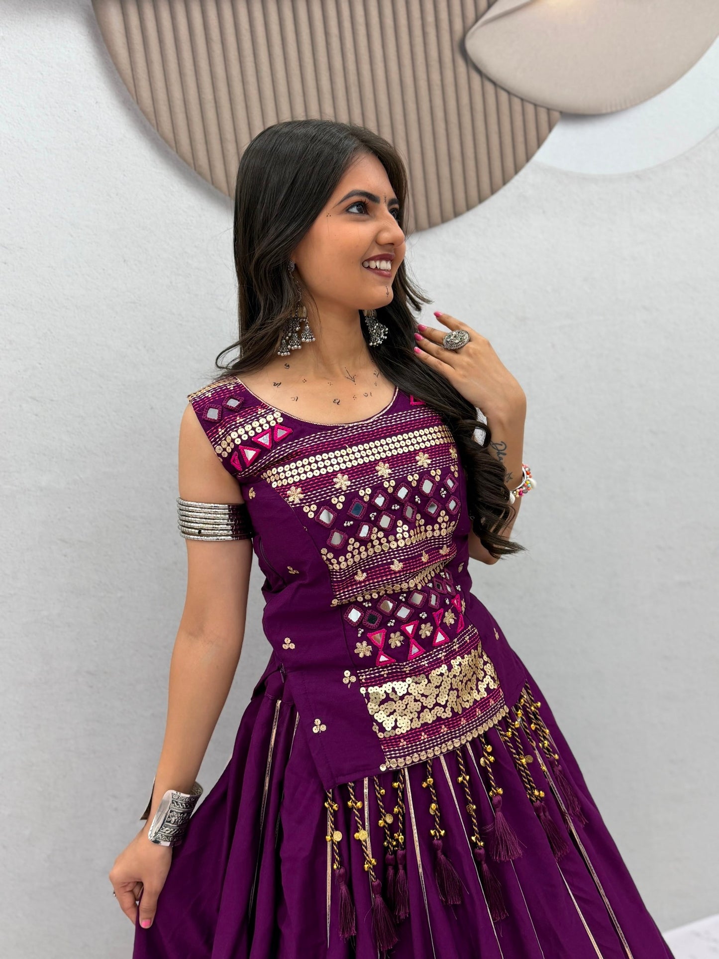 Royal Purple & Black Designer Mirror Work Navratri Lehenga Choli