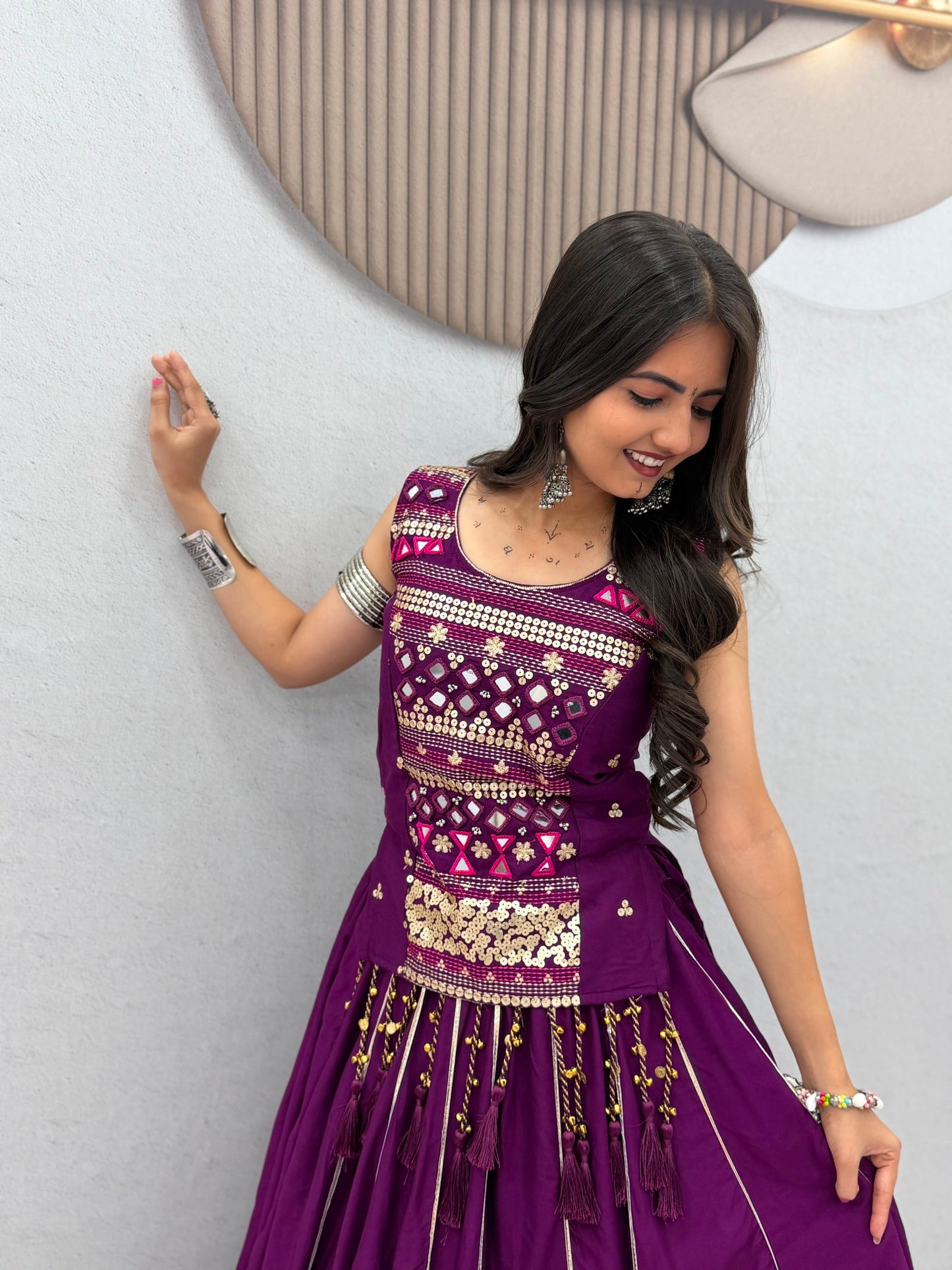 Royal Purple & Black Designer Mirror Work Navratri Lehenga Choli