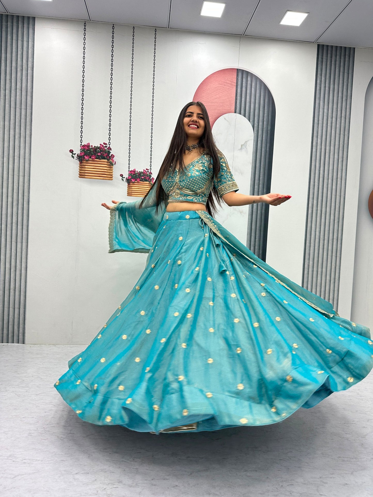 Mustard Yellow & Turquoise Designer Embroidered Lehenga Choli Set with Dupatta | Traditional Festive Wear for Women | Navratri Garba & Dandiya Ethnic Outfit