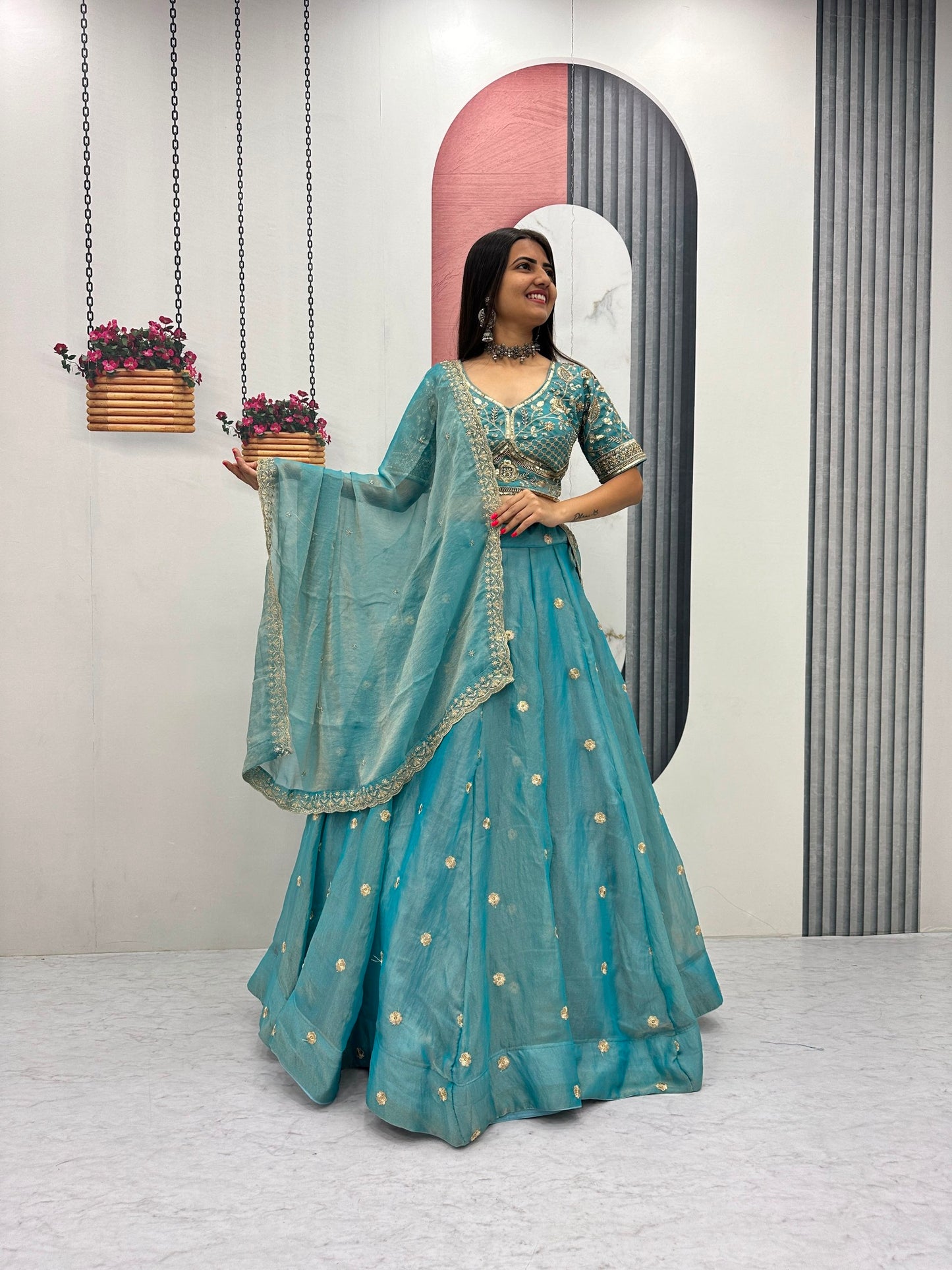 Mustard Yellow & Turquoise Designer Embroidered Lehenga Choli Set with Dupatta | Traditional Festive Wear for Women | Navratri Garba & Dandiya Ethnic Outfit