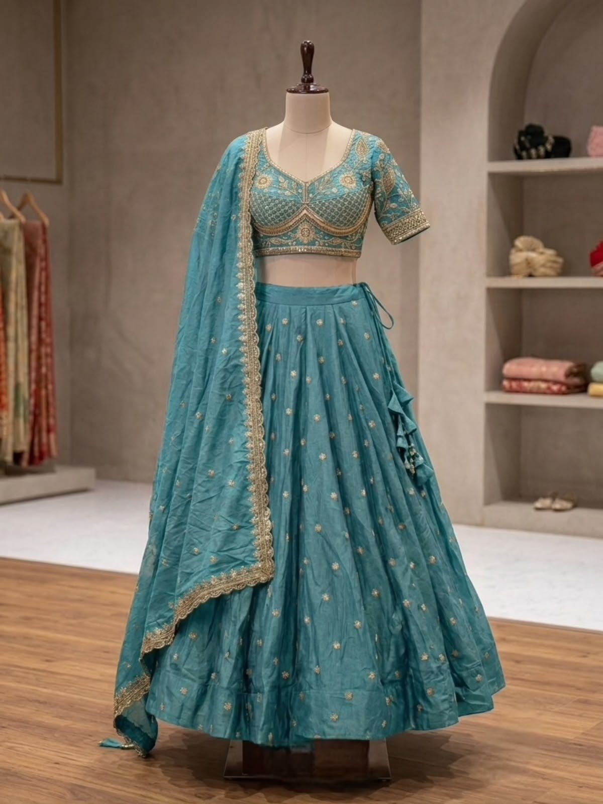 Mustard Yellow & Turquoise Designer Embroidered Lehenga Choli Set with Dupatta | Traditional Festive Wear for Women | Navratri Garba & Dandiya Ethnic Outfit