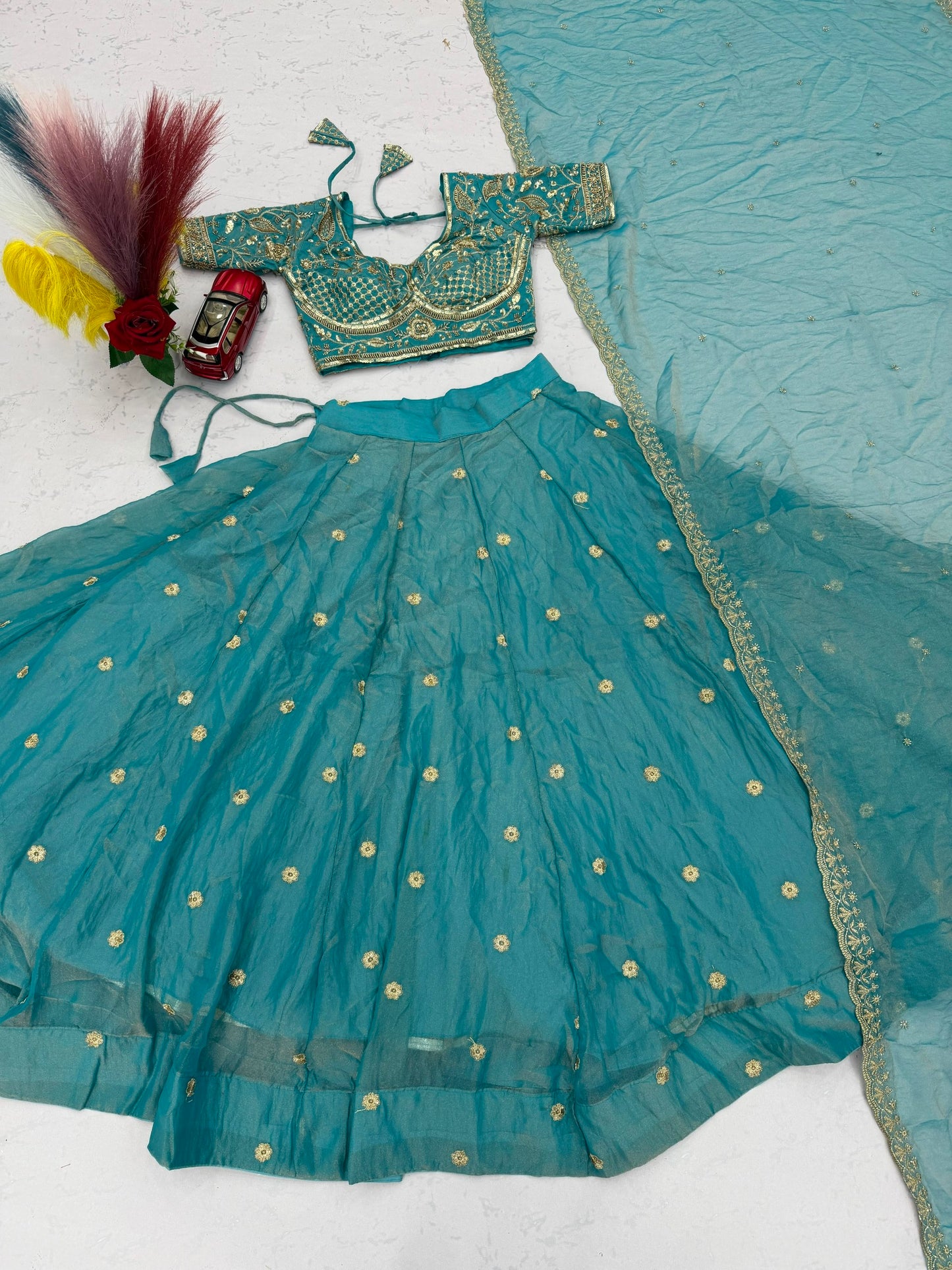 Mustard Yellow & Turquoise Designer Embroidered Lehenga Choli Set with Dupatta | Traditional Festive Wear for Women | Navratri Garba & Dandiya Ethnic Outfit