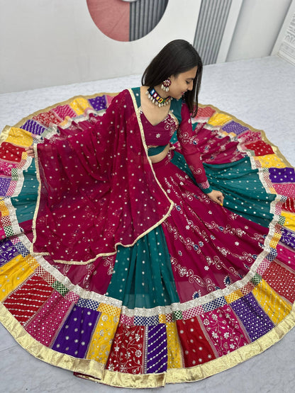 Royal Maroon & Teal Multicolor Embroidered Navratri Lehenga Choli – Garba Special