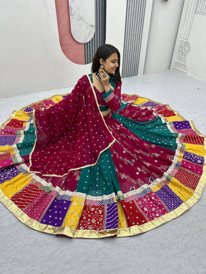 Royal Maroon & Teal Multicolor Embroidered Navratri Lehenga Choli – Garba Special