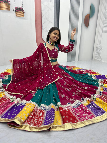 Royal Maroon & Teal Multicolor Embroidered Navratri Lehenga Choli – Garba Special