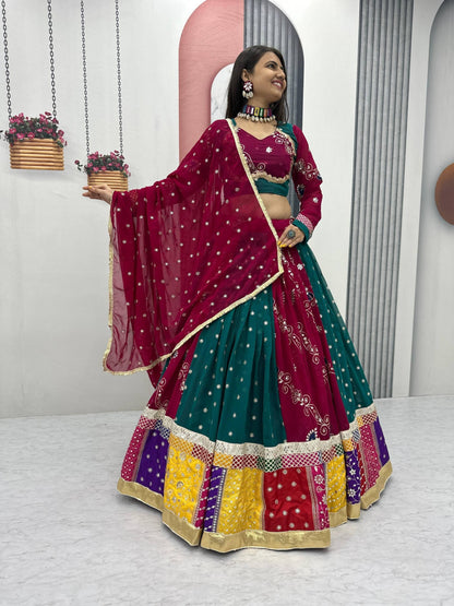 Royal Maroon & Teal Multicolor Embroidered Navratri Lehenga Choli – Garba Special