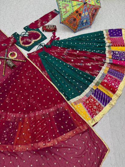 Royal Maroon & Teal Multicolor Embroidered Navratri Lehenga Choli – Garba Special