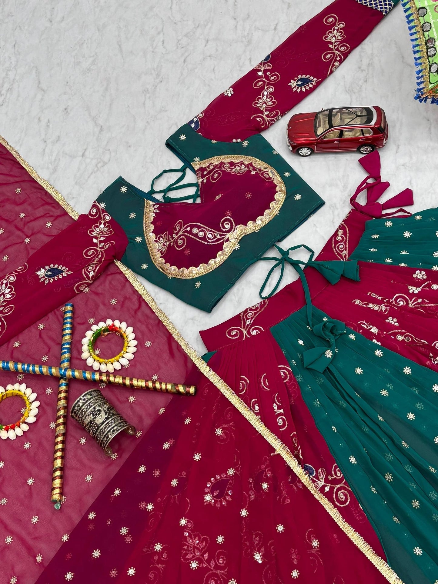 Royal Maroon & Teal Multicolor Embroidered Navratri Lehenga Choli – Garba Special