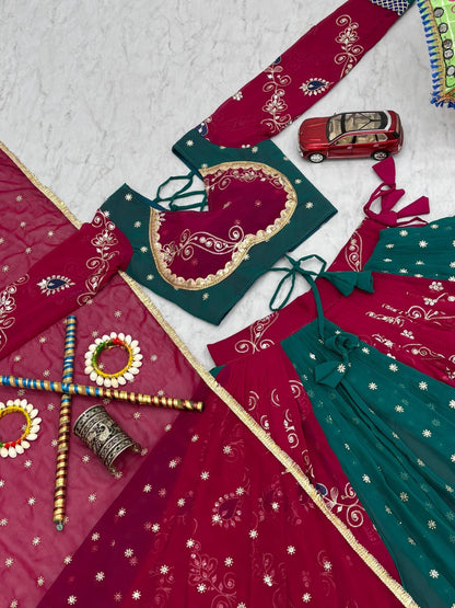 Royal Maroon & Teal Multicolor Embroidered Navratri Lehenga Choli – Garba Special